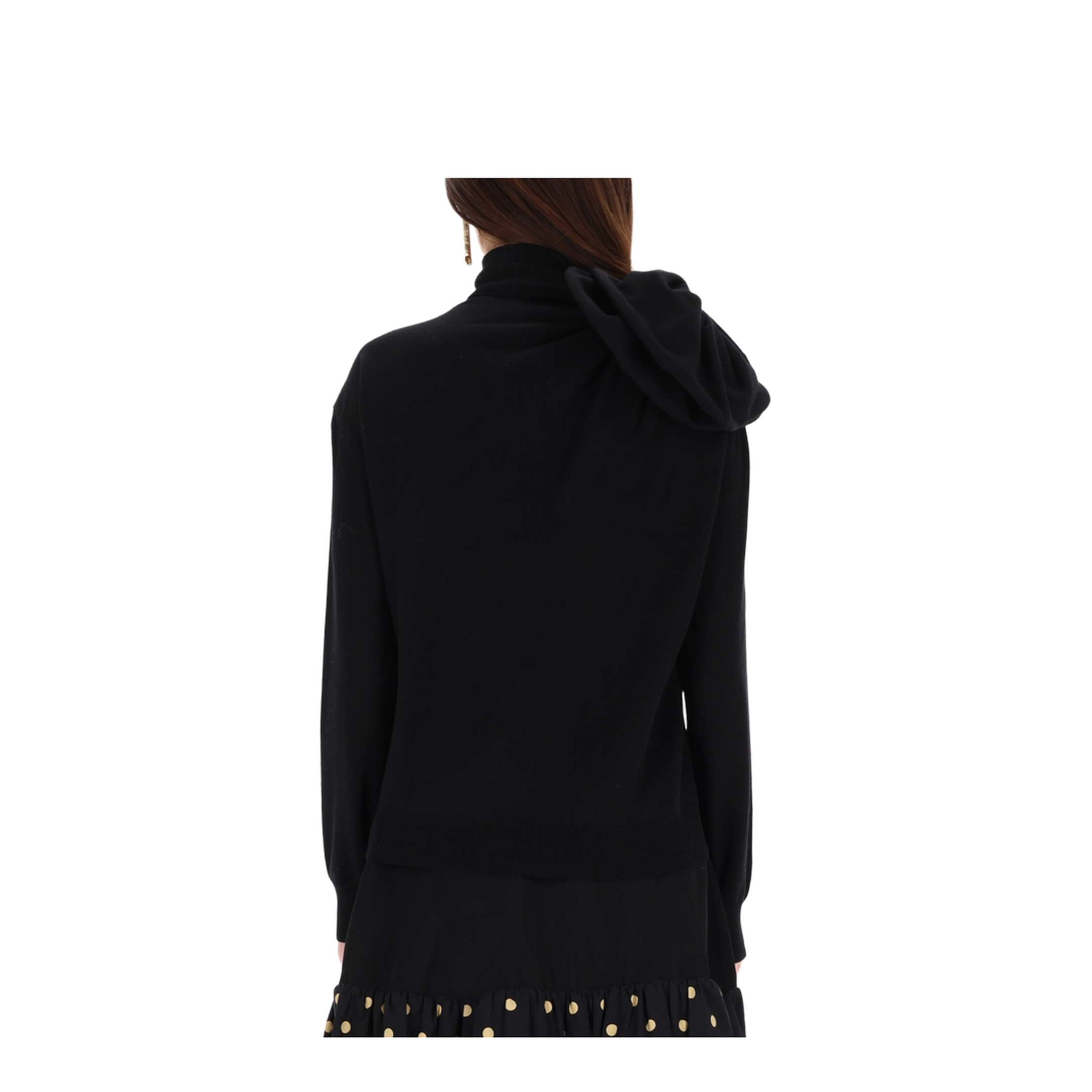 Black Turtleneck Sweater with Flower Detail