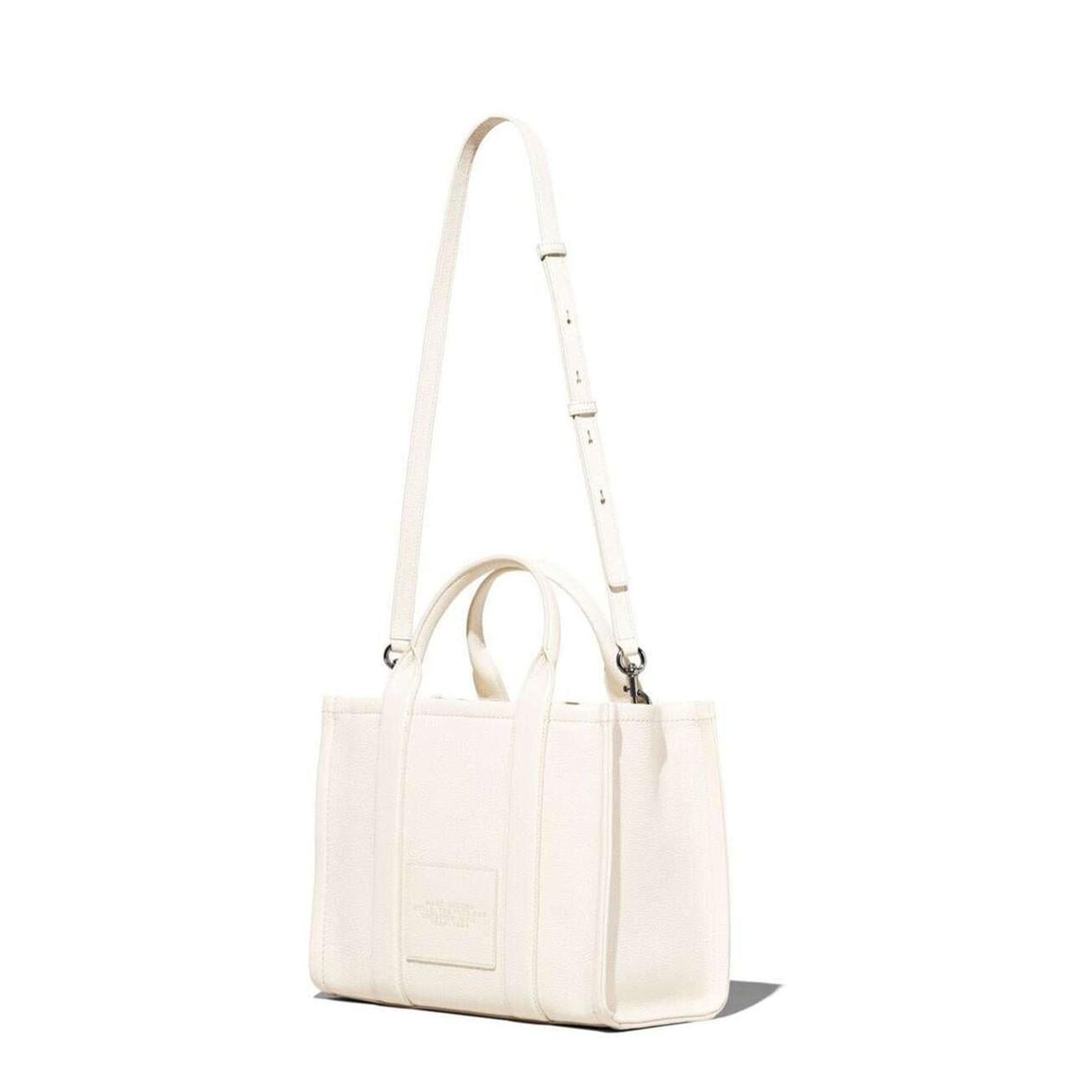 The Small Tote Bag White Shoulder Bag with Logo in Grainy Leather