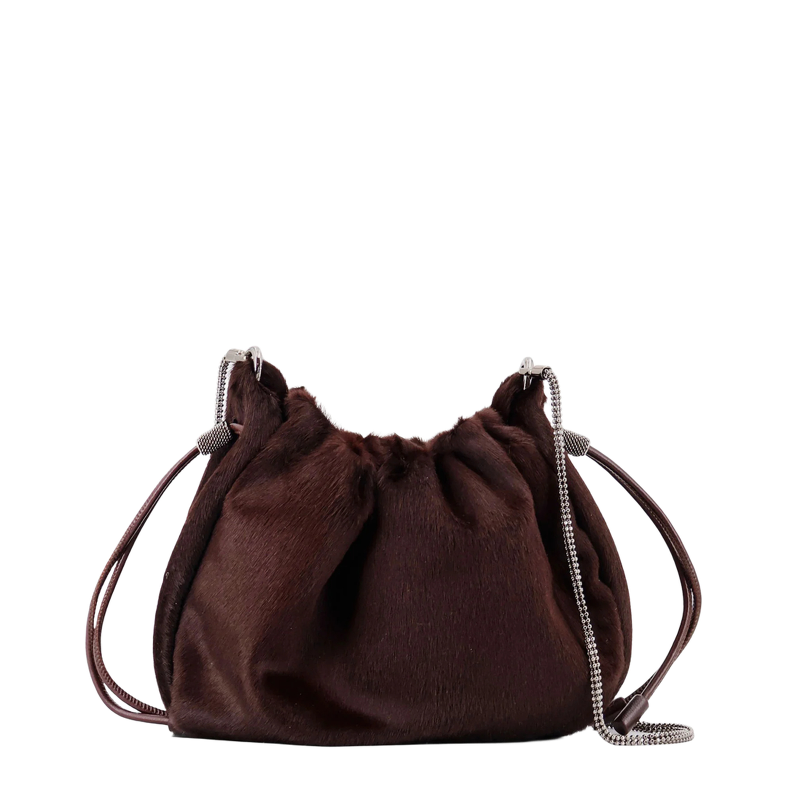 Chain Shoulder Bag with Drawstring Closure and Internal Pocket