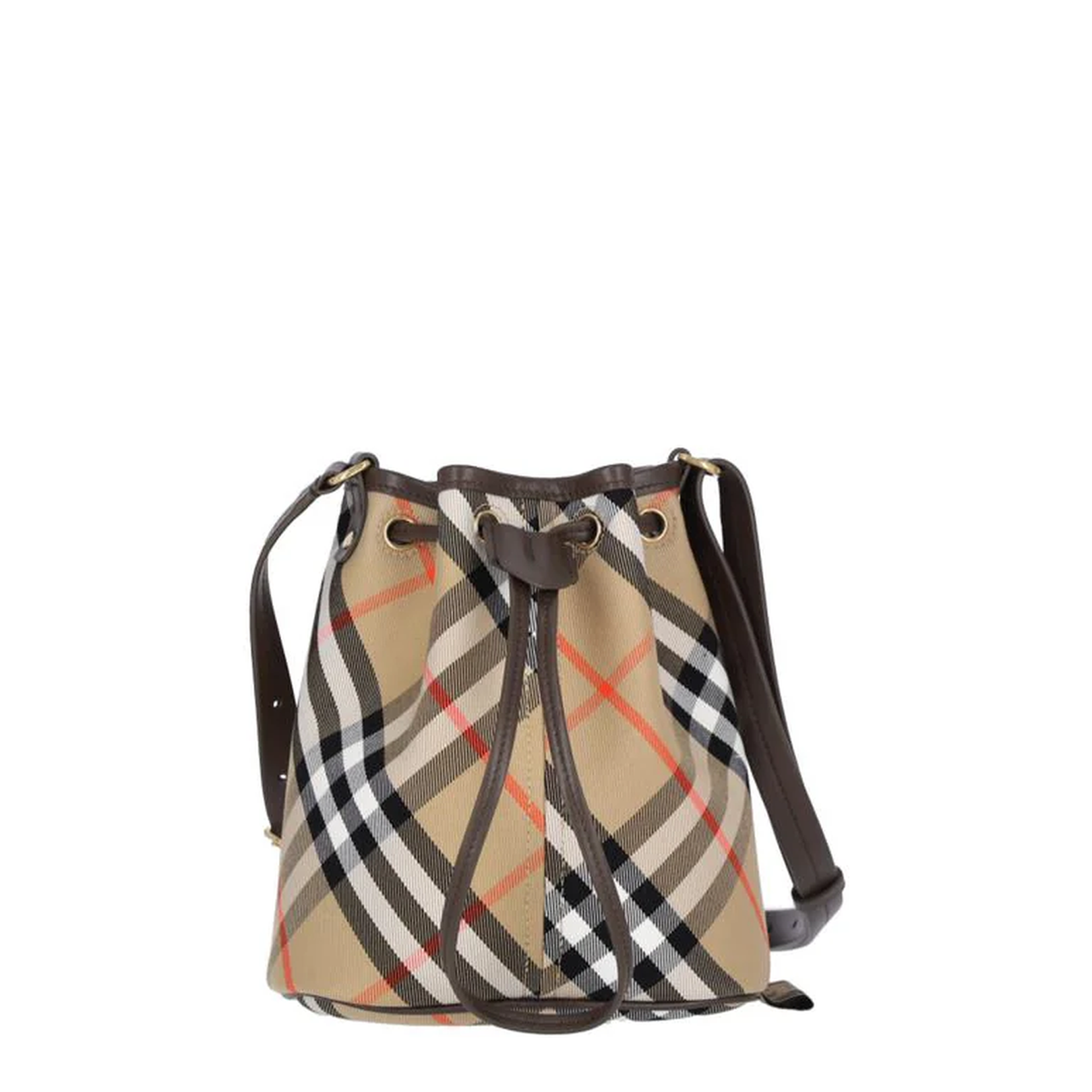 Beige Mini Bucket Bag with Check Motif