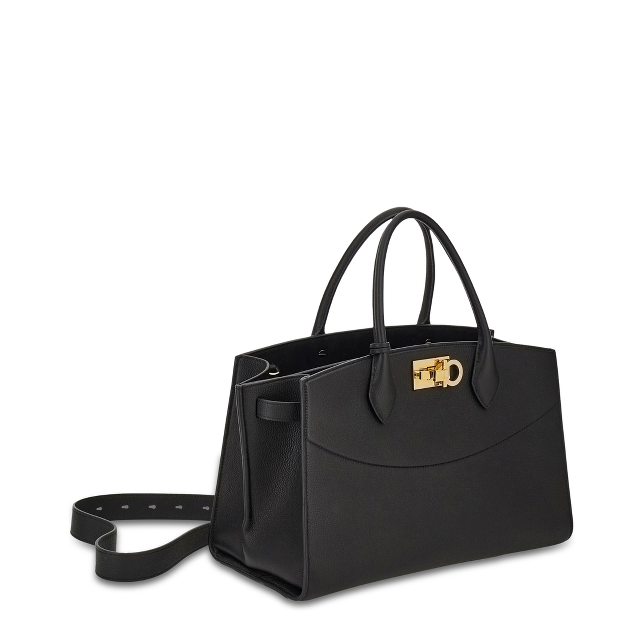 Ferragamo Studio Soft Bag (Large) Hammered Calfskin Top-Handle Bag - Nero