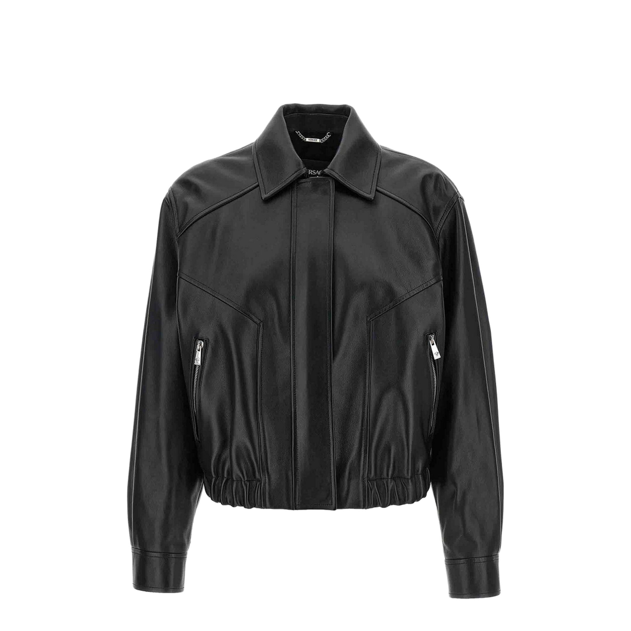 Leather Blouson Puffer Jackets Black