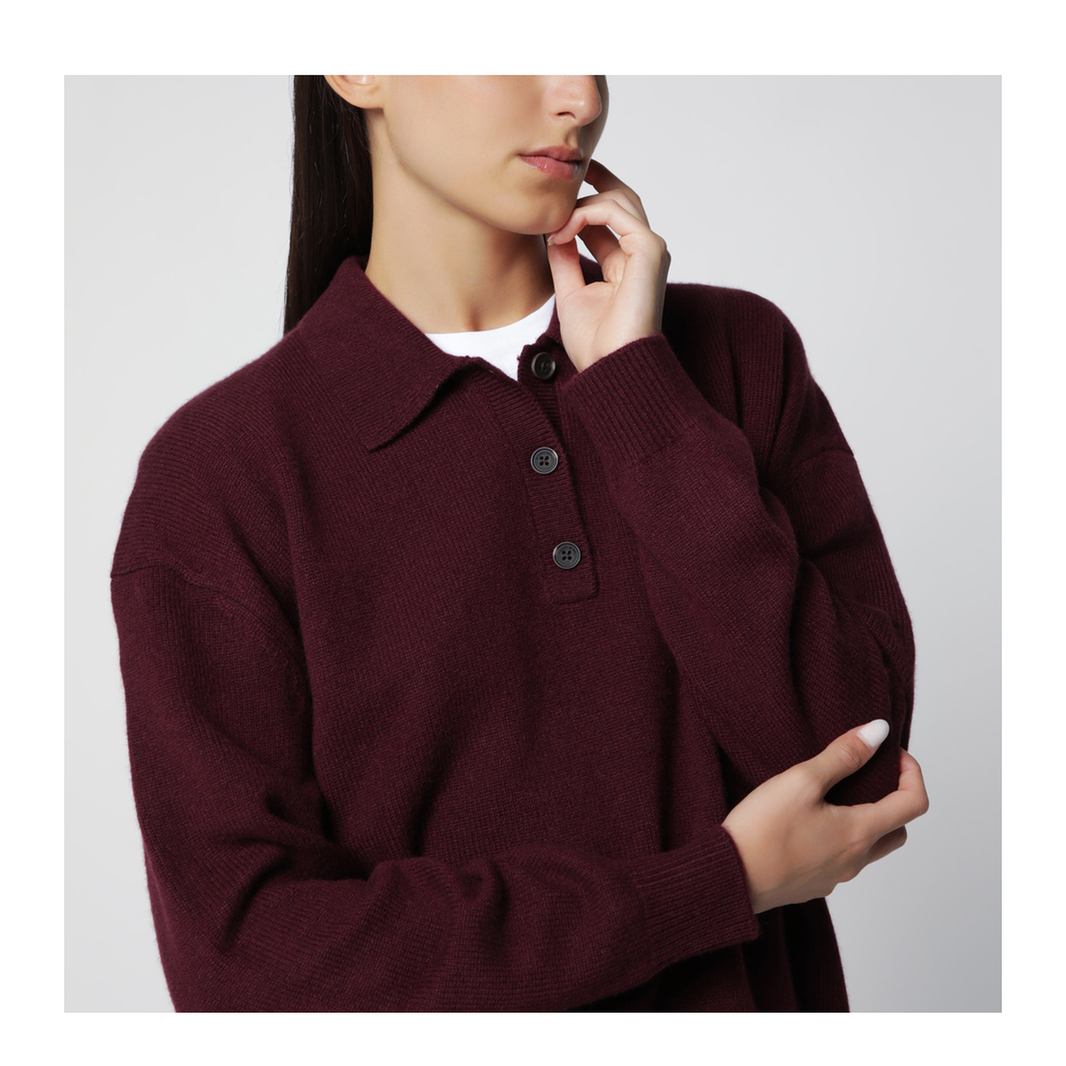 MAYFEYR - Anine Bing - Burgundy Cashmere Polo Sweater - A-09-12289WSBGN28