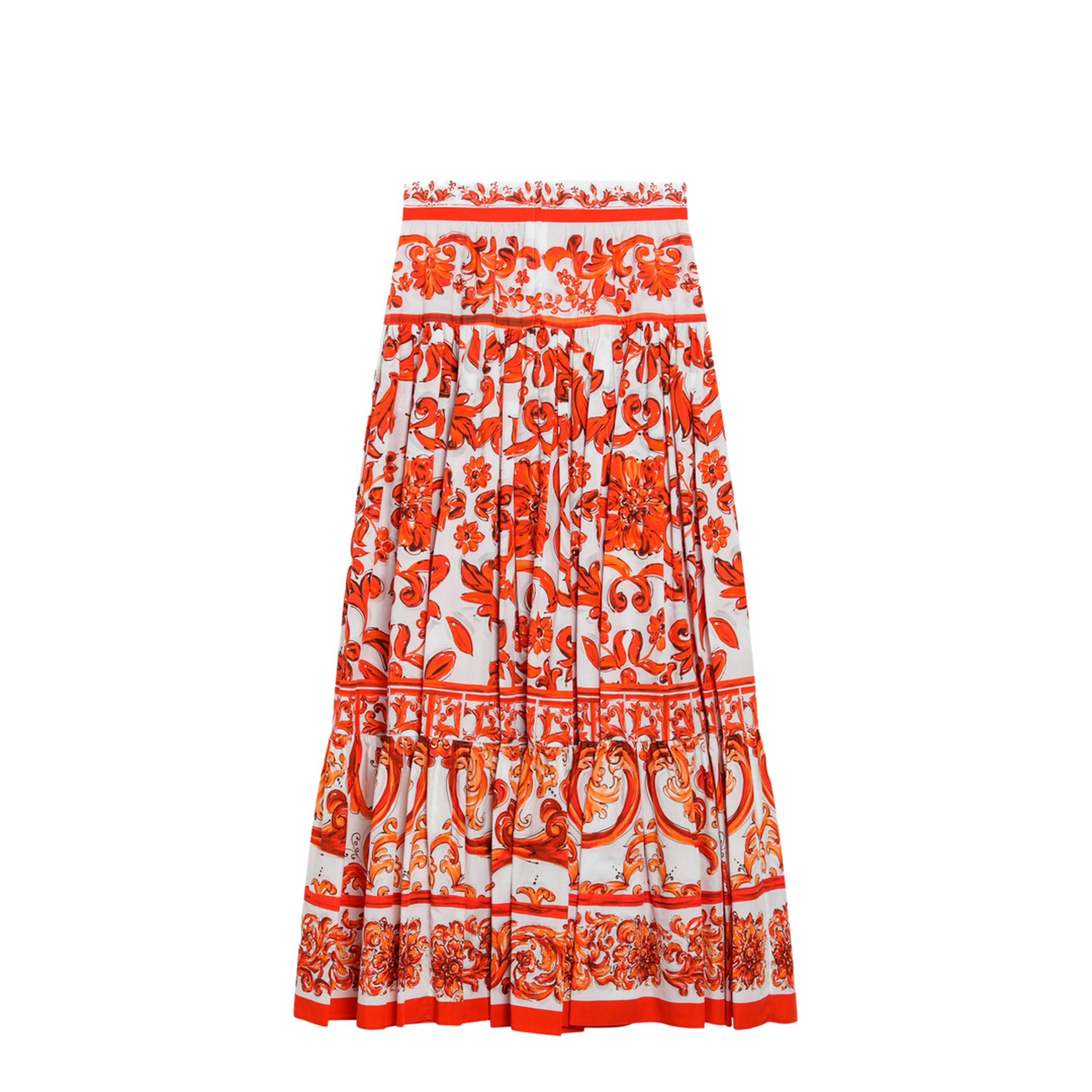 MAYFEYR - Dolce & Gabbana - Long Maiolica-Print Cotton Poplin Skirt In Orange - F4CX0TGDDRLS9000