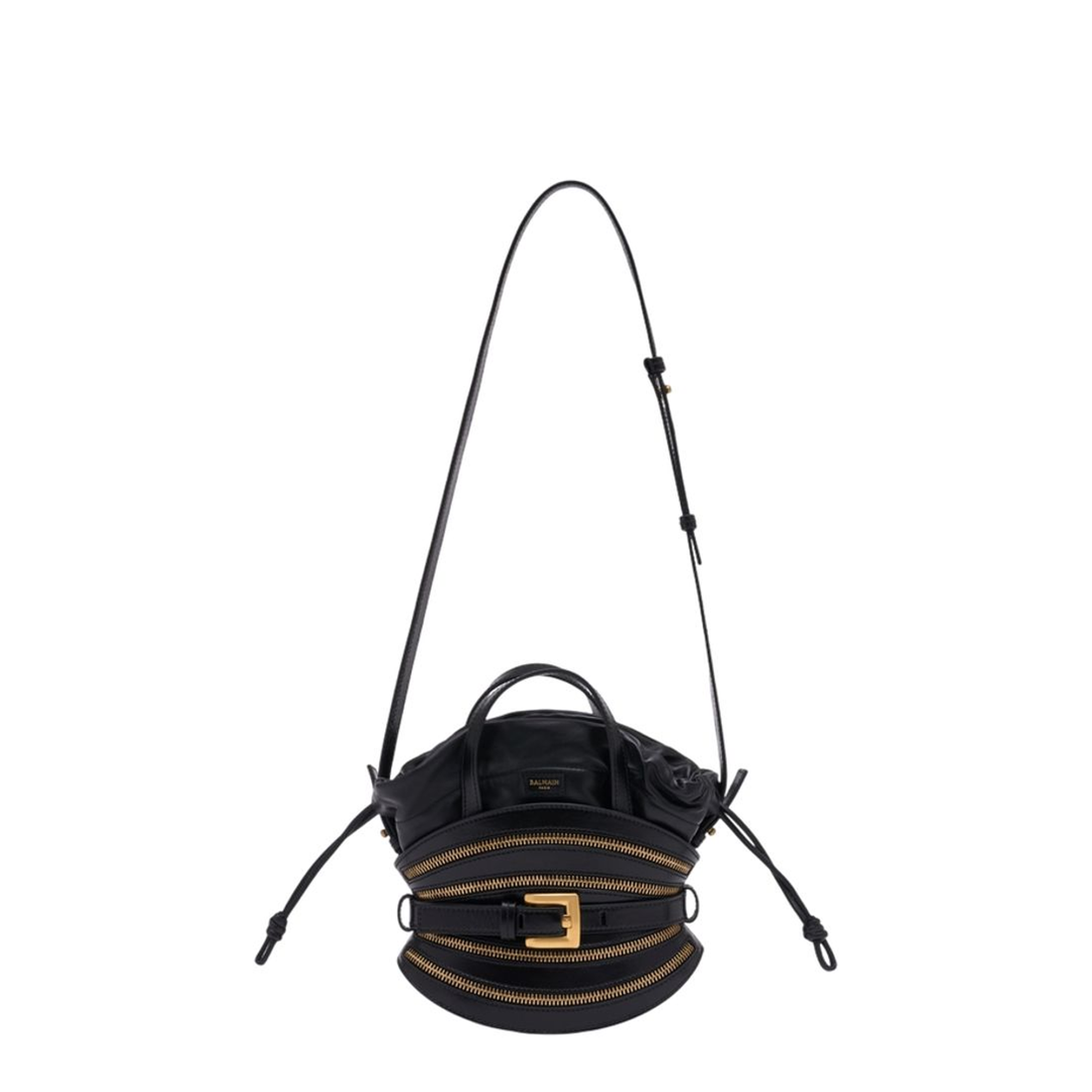 Mini Shuffle Zips Shoulder Bag Leather Black