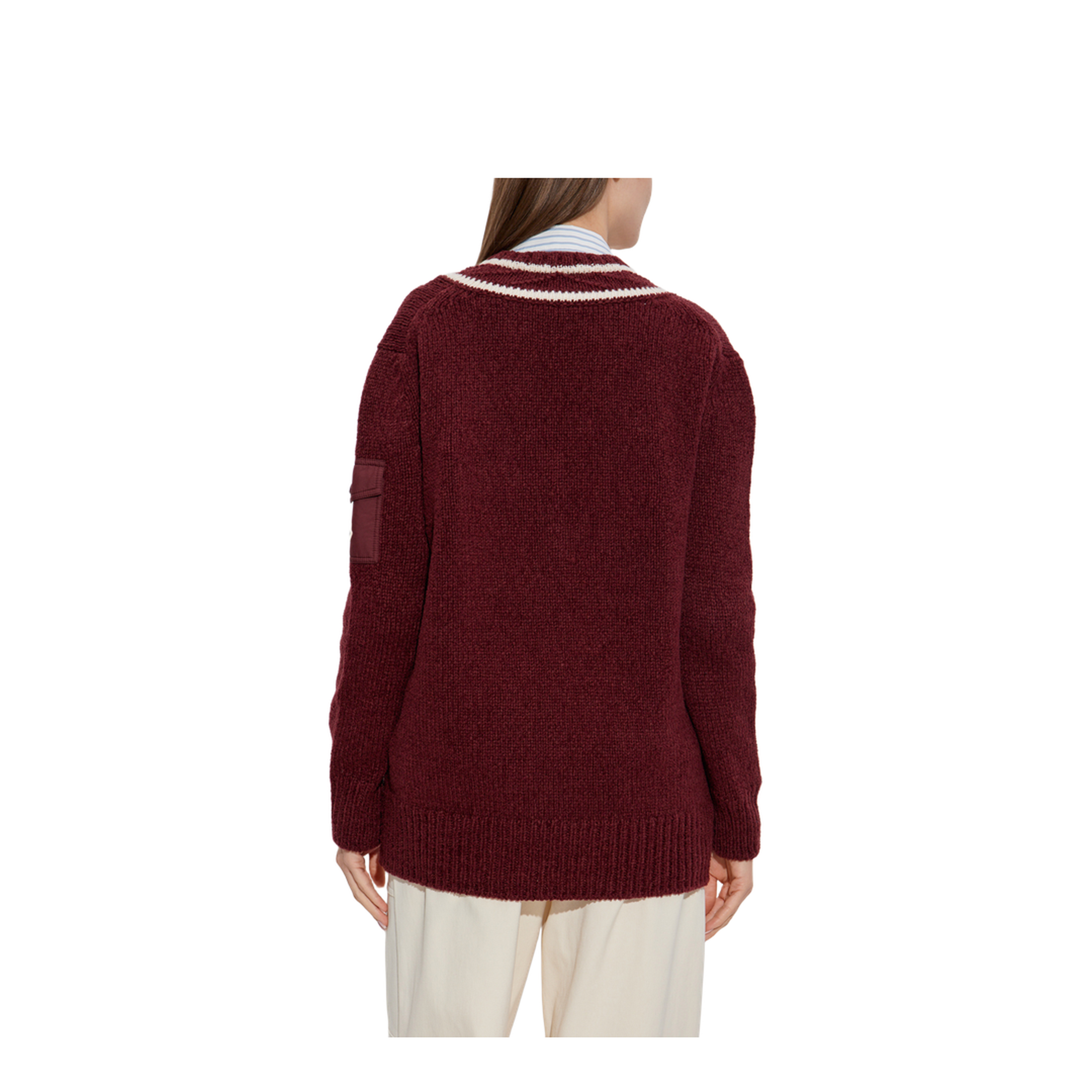 Burgundy Padded V-Neck Cotton & Wool Blend Jumper
