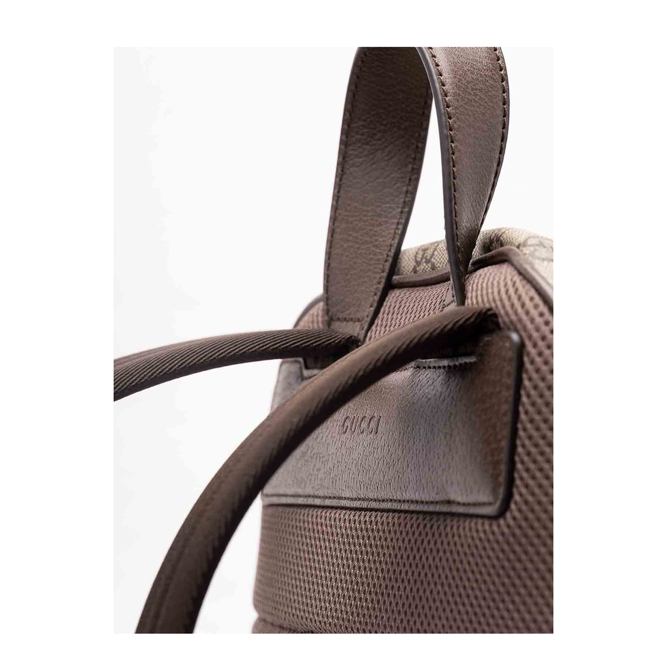 Medium Backpack in Beige and Dark Brown Fabric