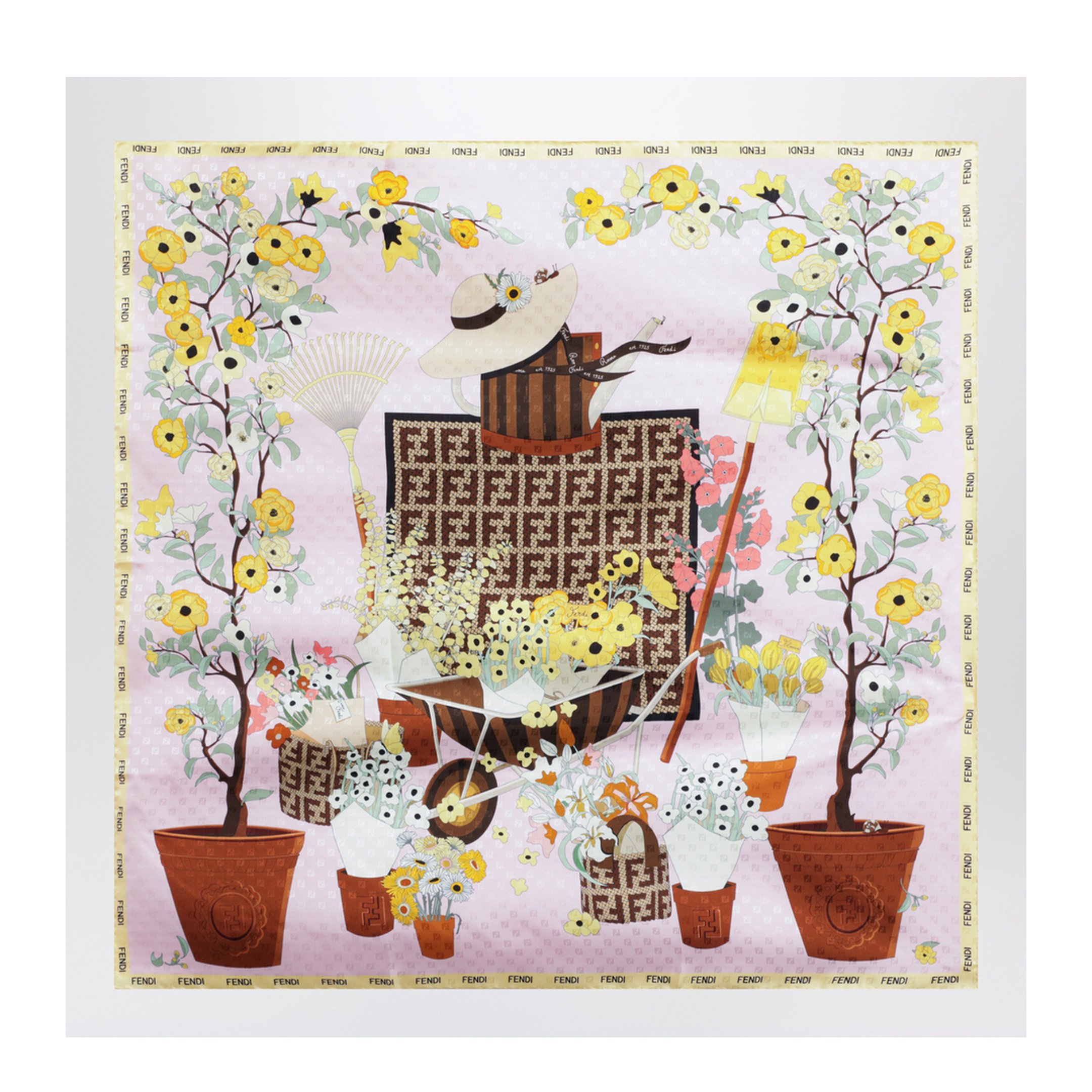 Gardening Pink Multicoloured Silk Foulard