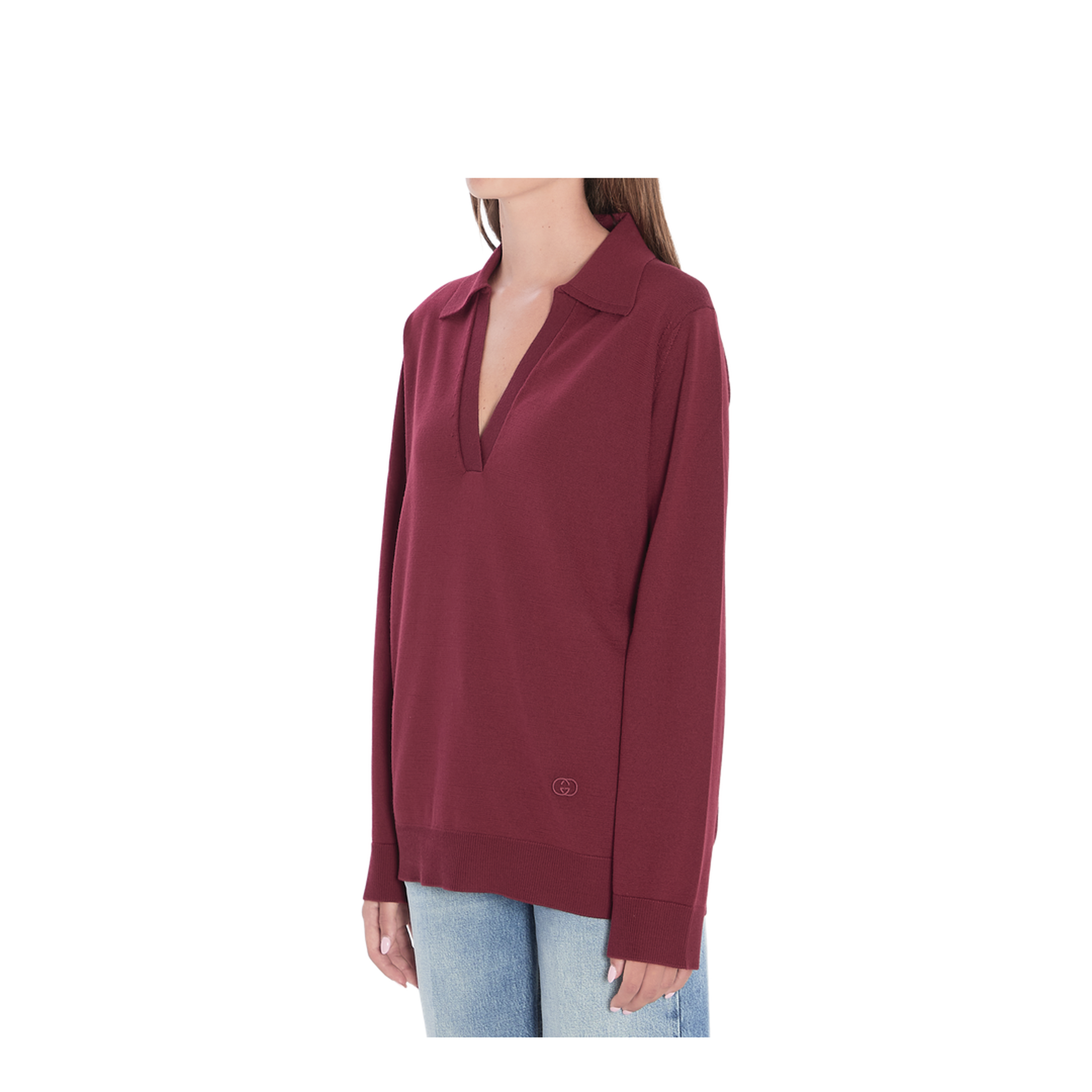 Extra Fine Wool Polo Top in Rosso Ancora Red