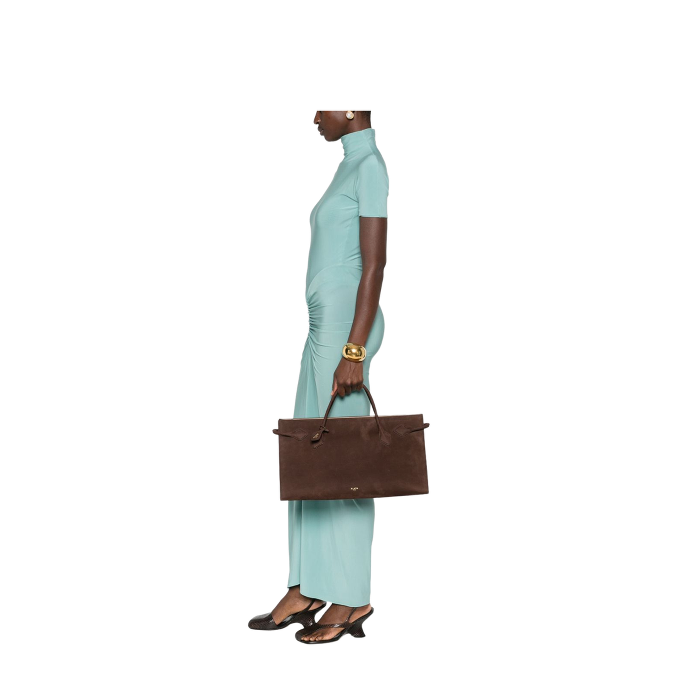 Le Teckel Nubuk Calfskin Tote - Brun Foncé
