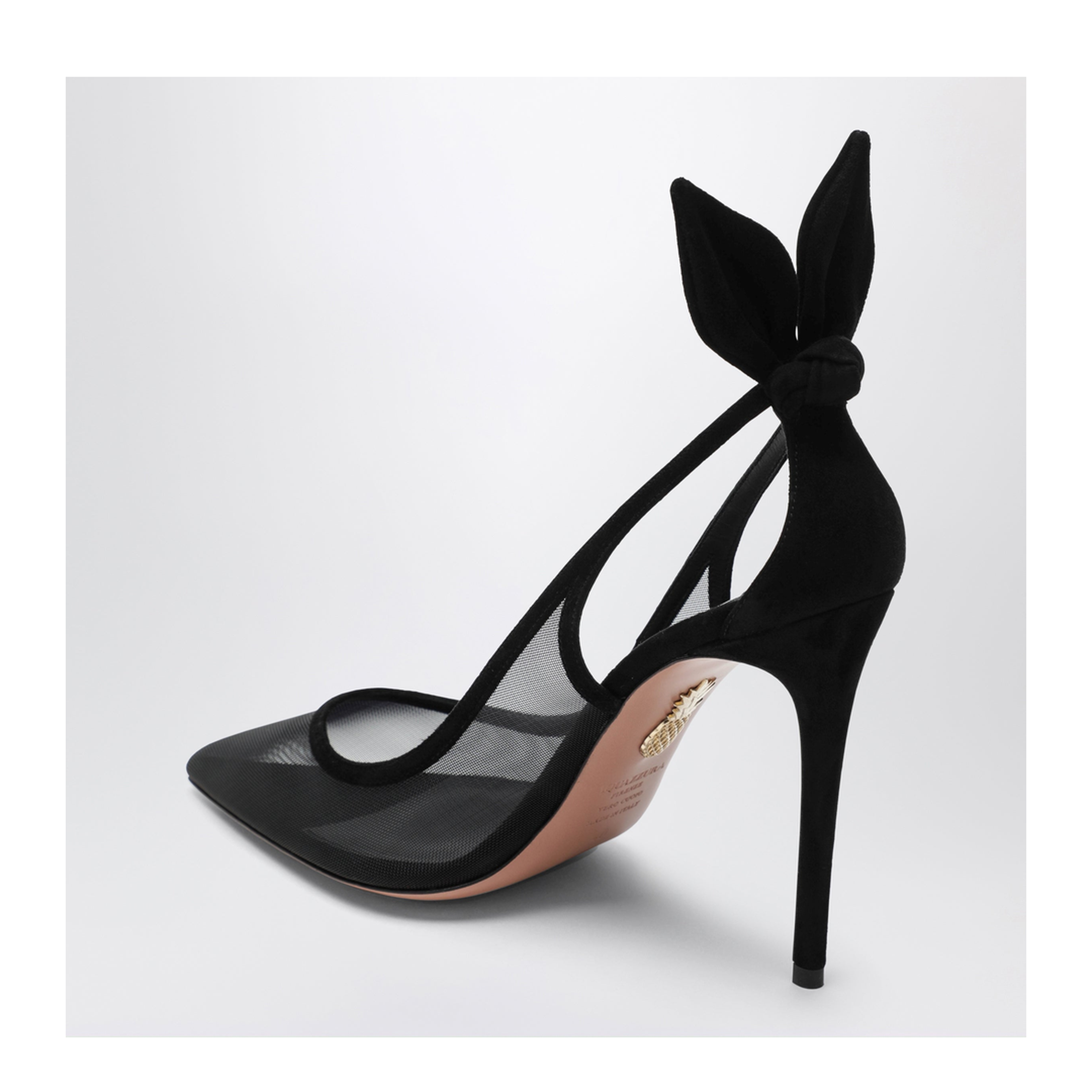 MAYFEYR - Aquazzura - Black Bow Tie Pumps In Mesh And Suede - DENHIGP1FMD000