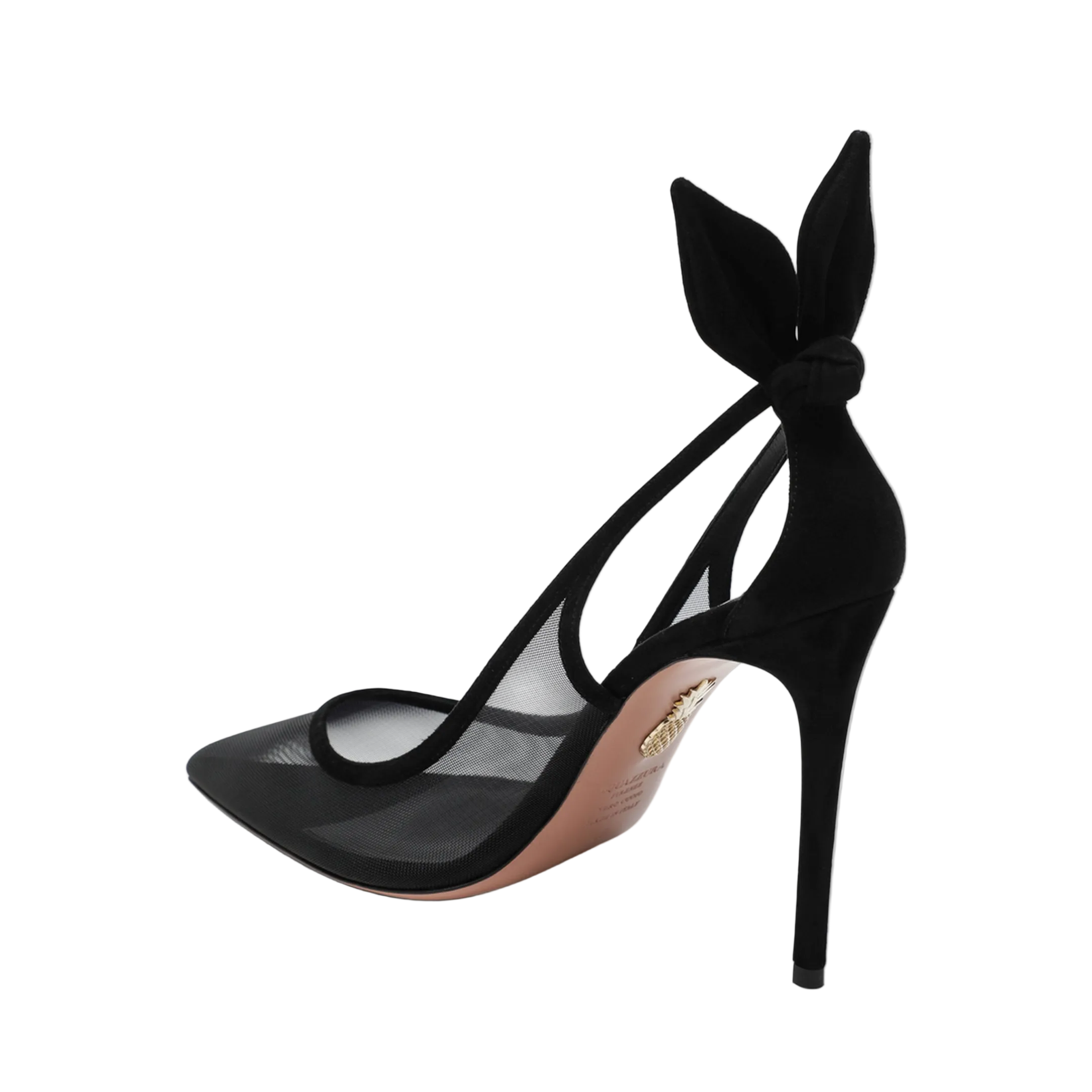 MAYFEYR - Aquazzura - Black Bow Tie Pumps In Mesh And Suede - DENHIGP1FMD000