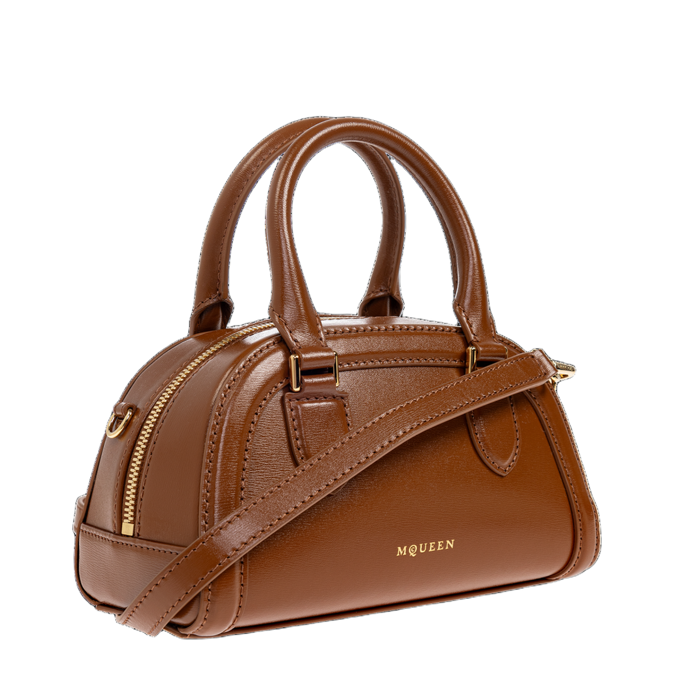 Birdee Boston Mini Calf Leather Bag - Dark Tan