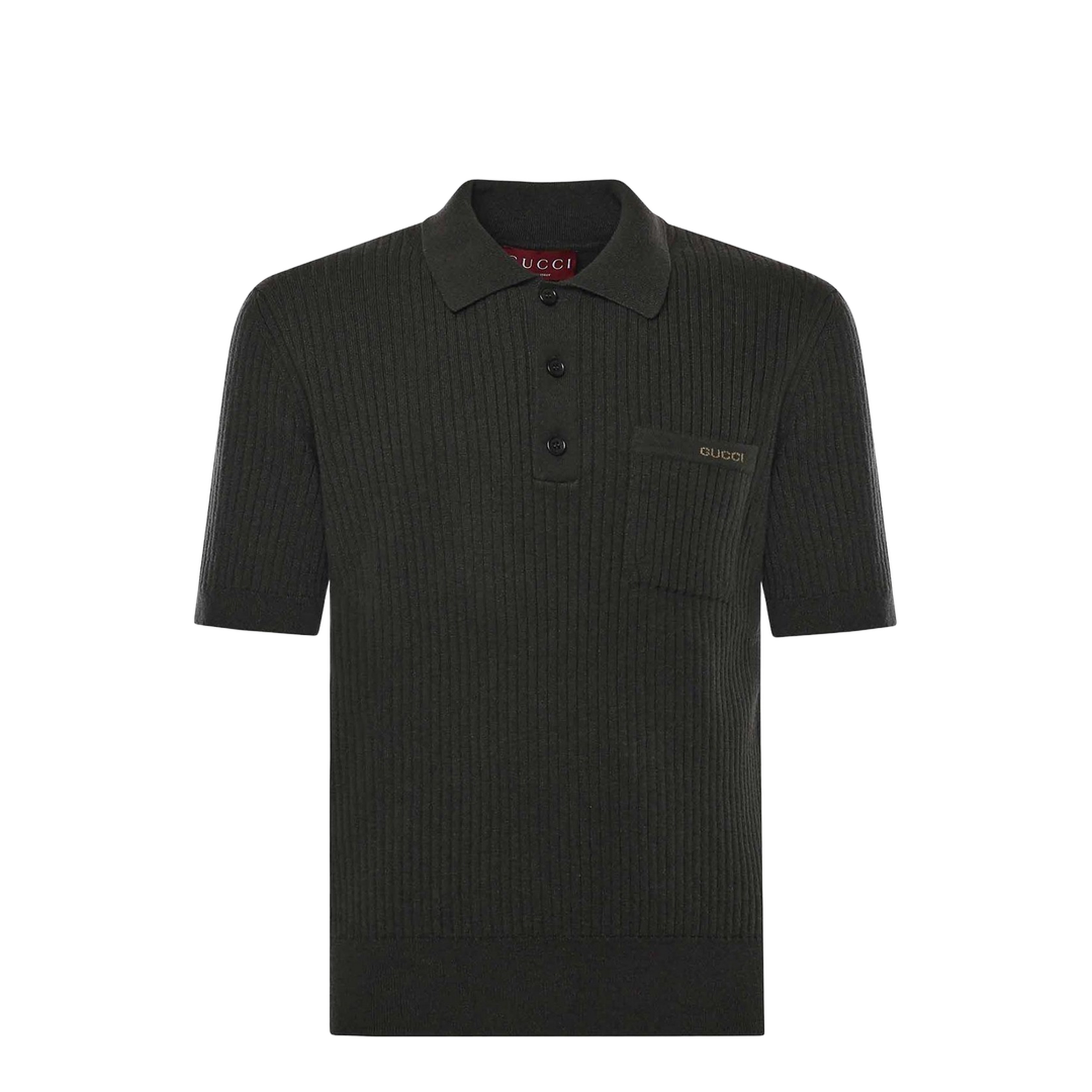 Ribbed Knit Polo Shirt in Forest Green