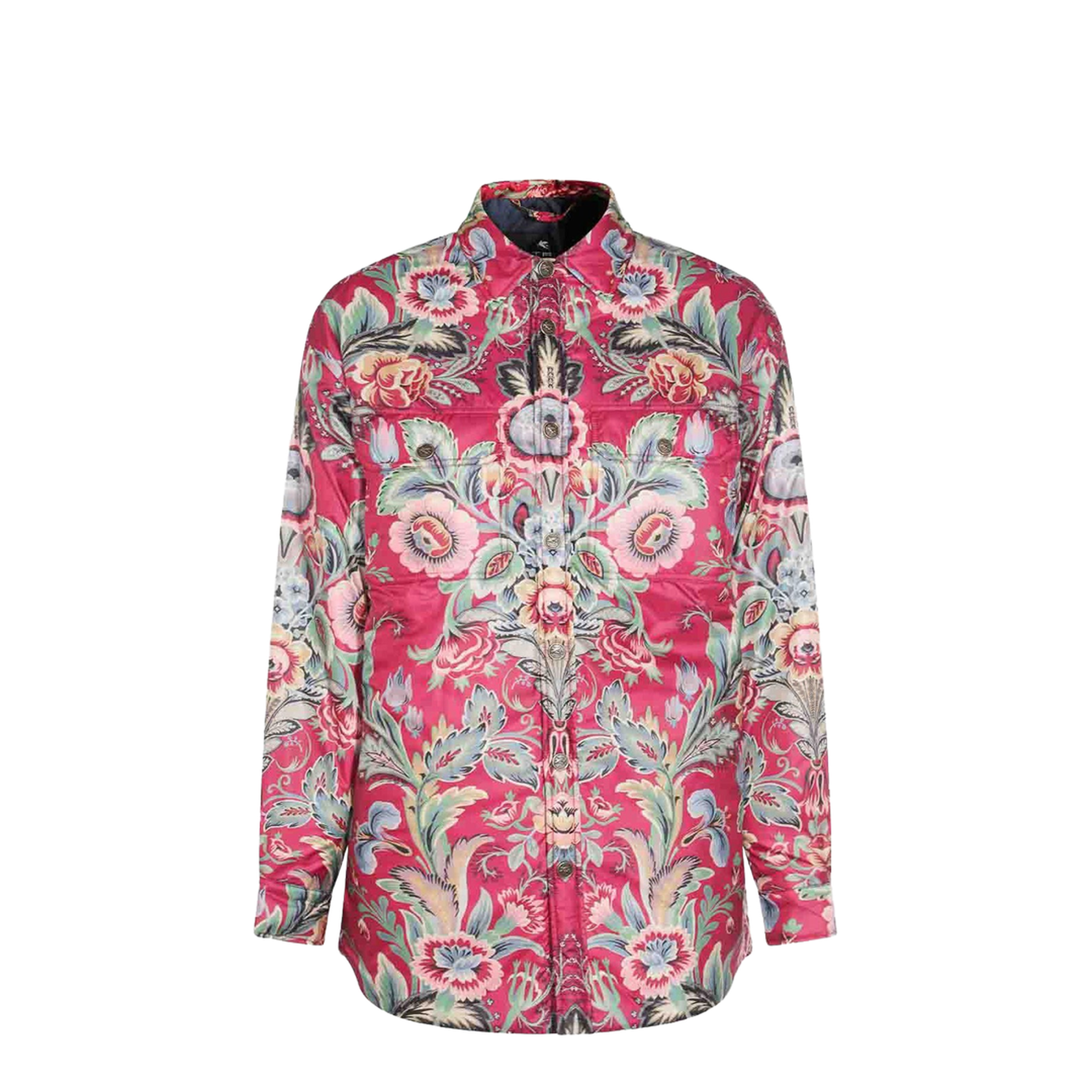 Floral Print Shirt Coat Red