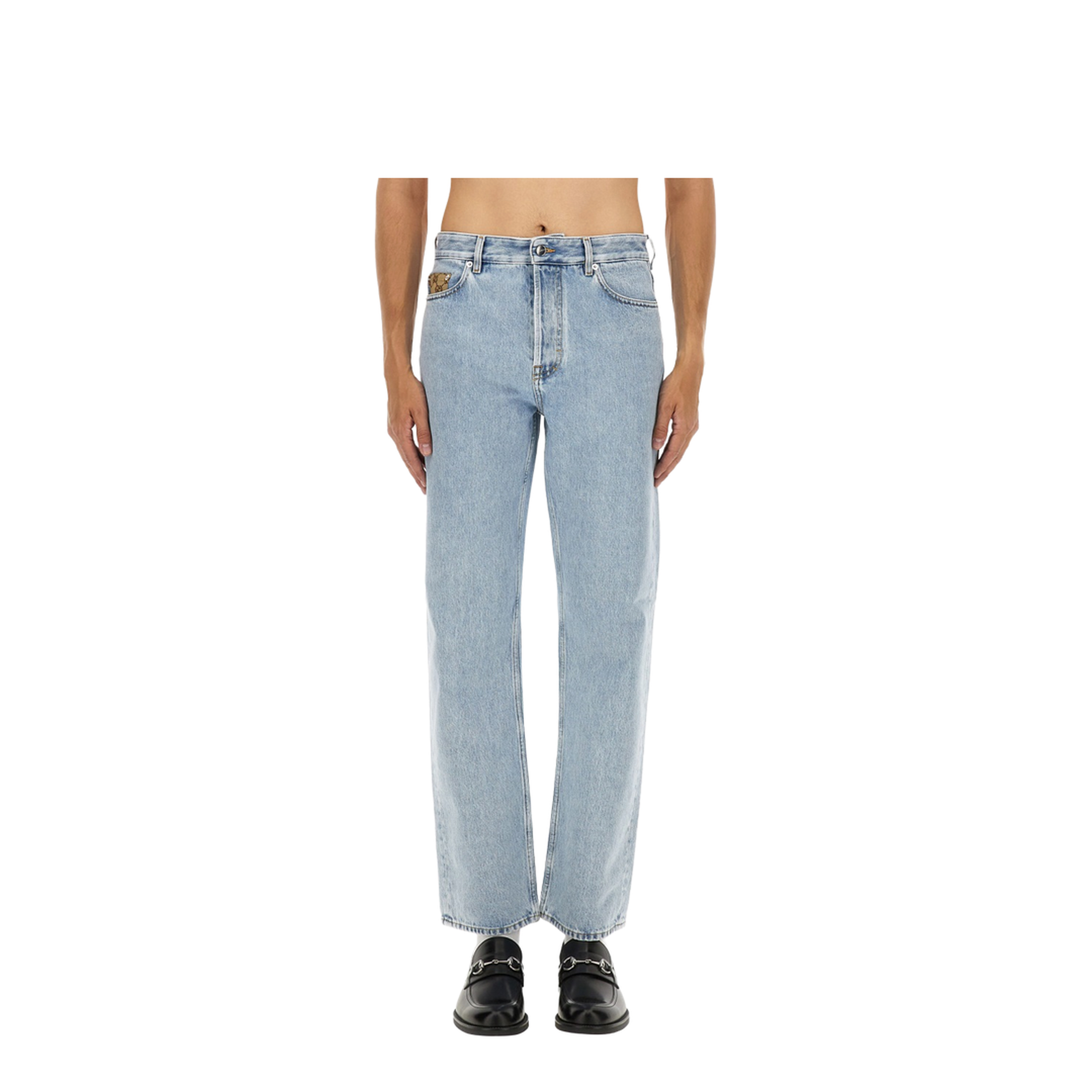 Washed Denim Pant with Insert in Light Blue