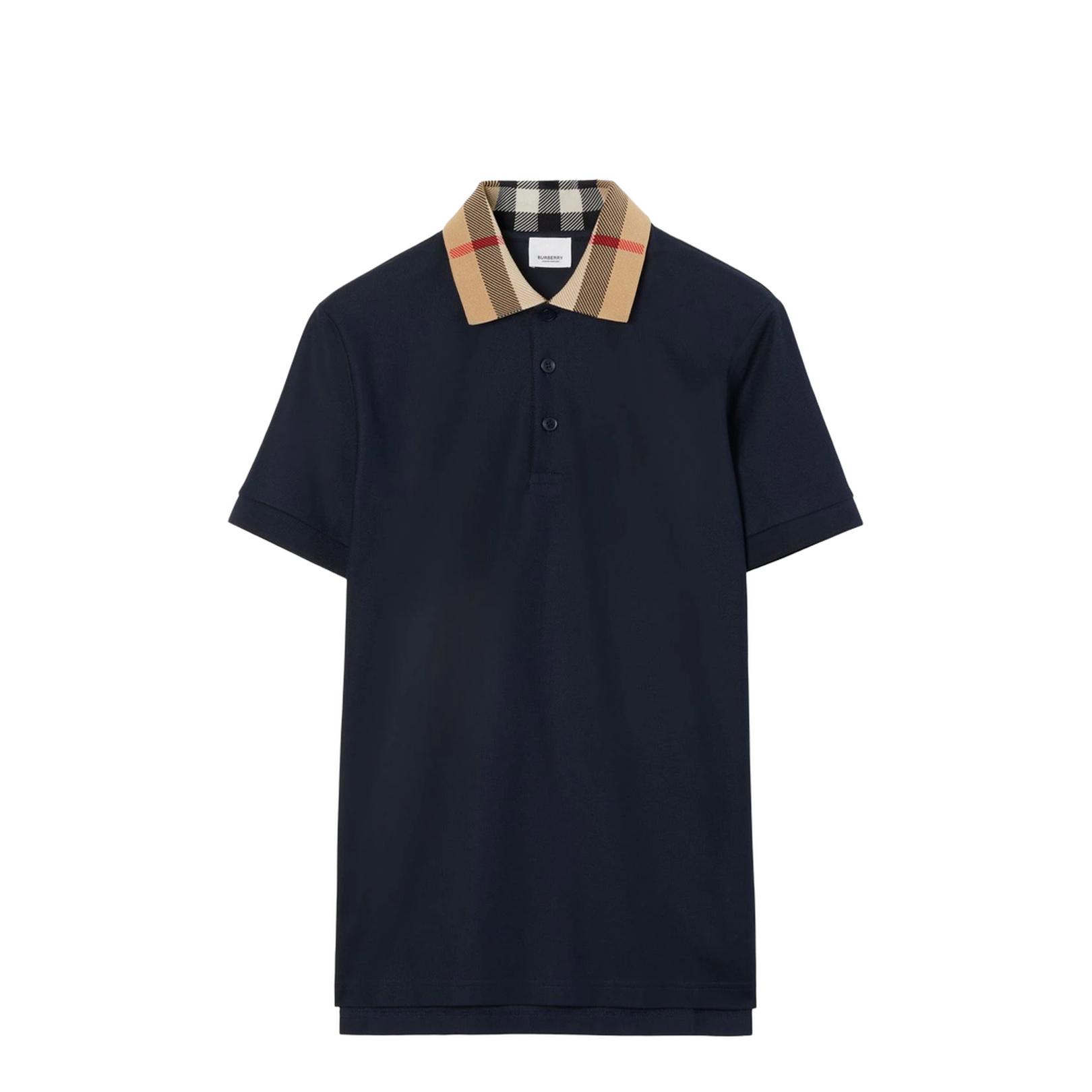 Checked-Collar Cotton Polo Shirt - Blue