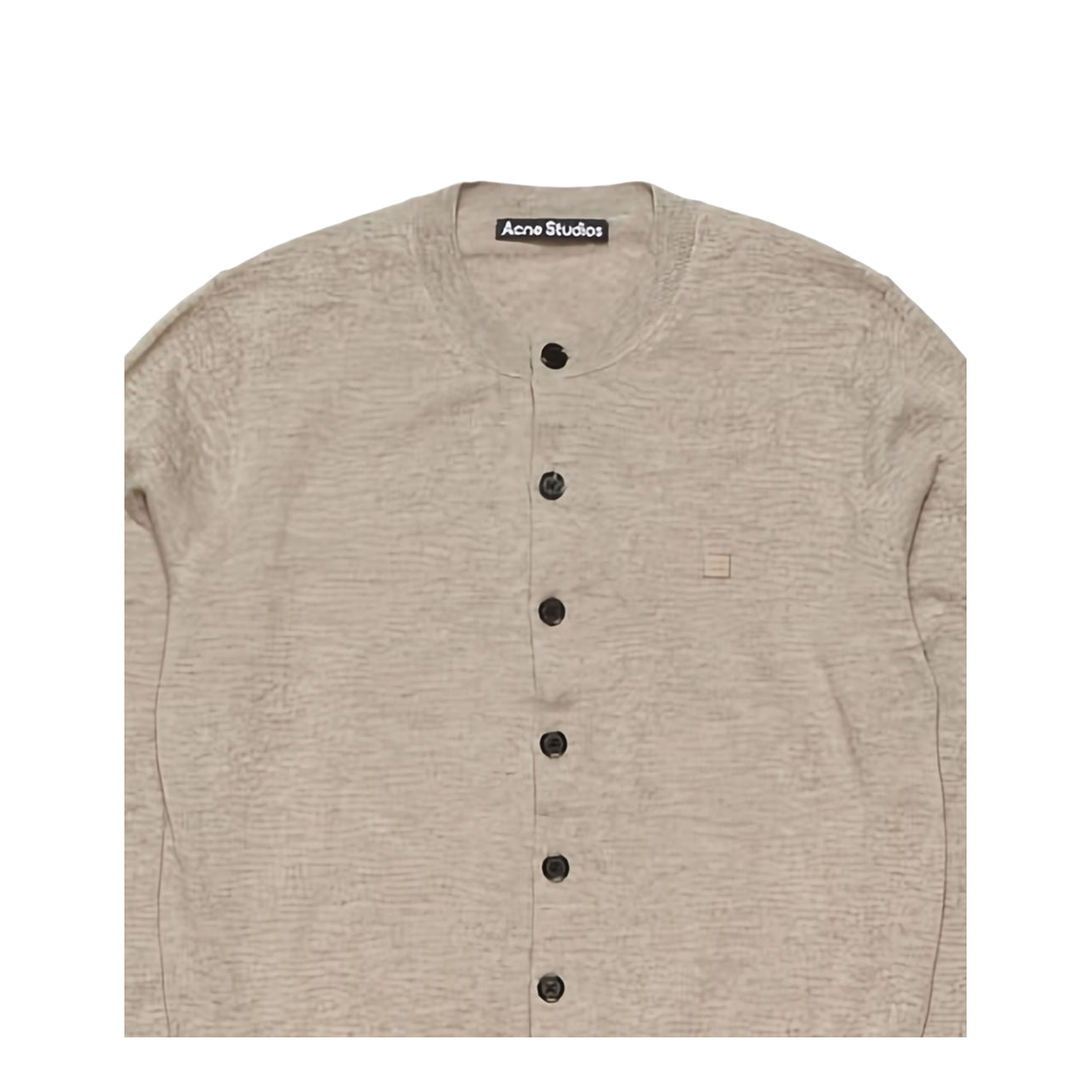 Beige Round Neck Button Fastening Long Sleeves Ribbed Cuffs