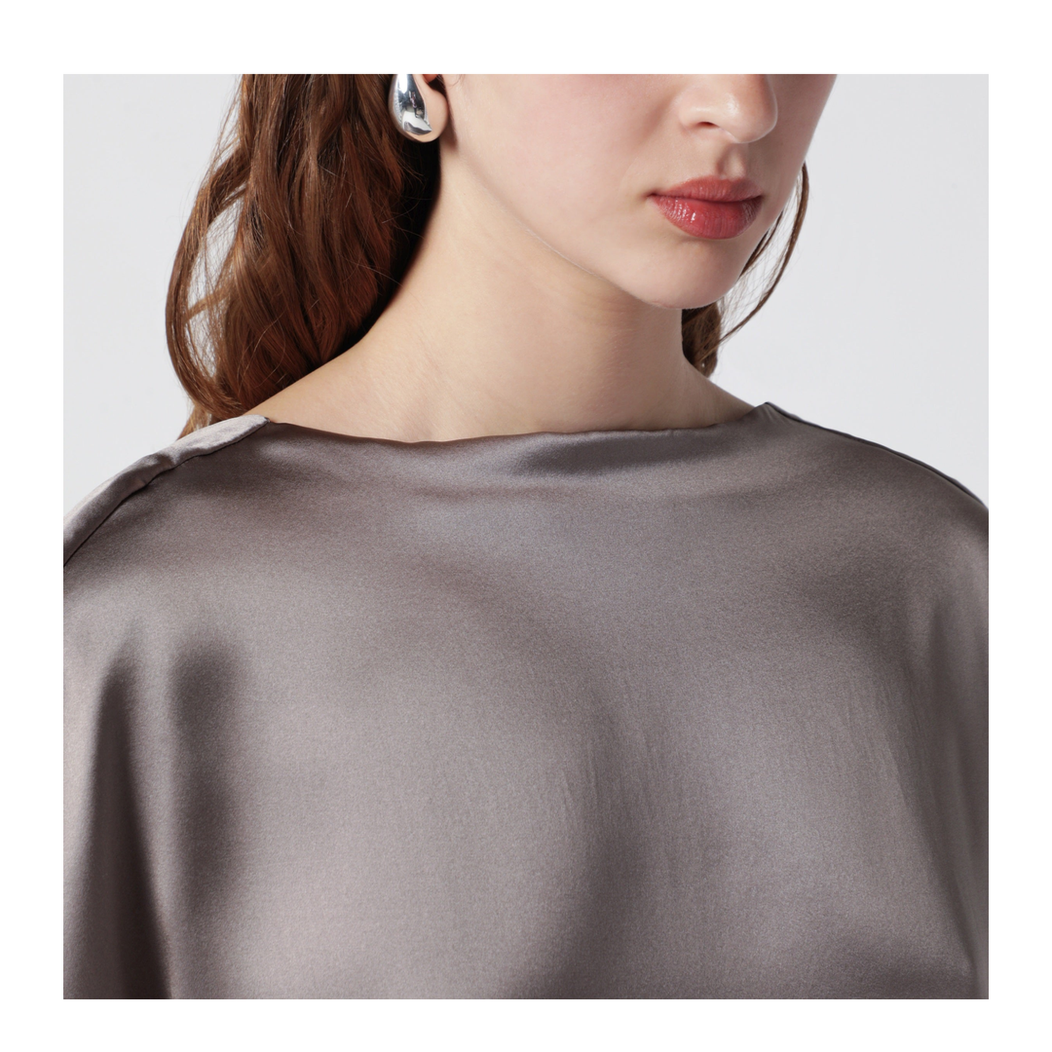 Taupe Silk Satin Midi Dress