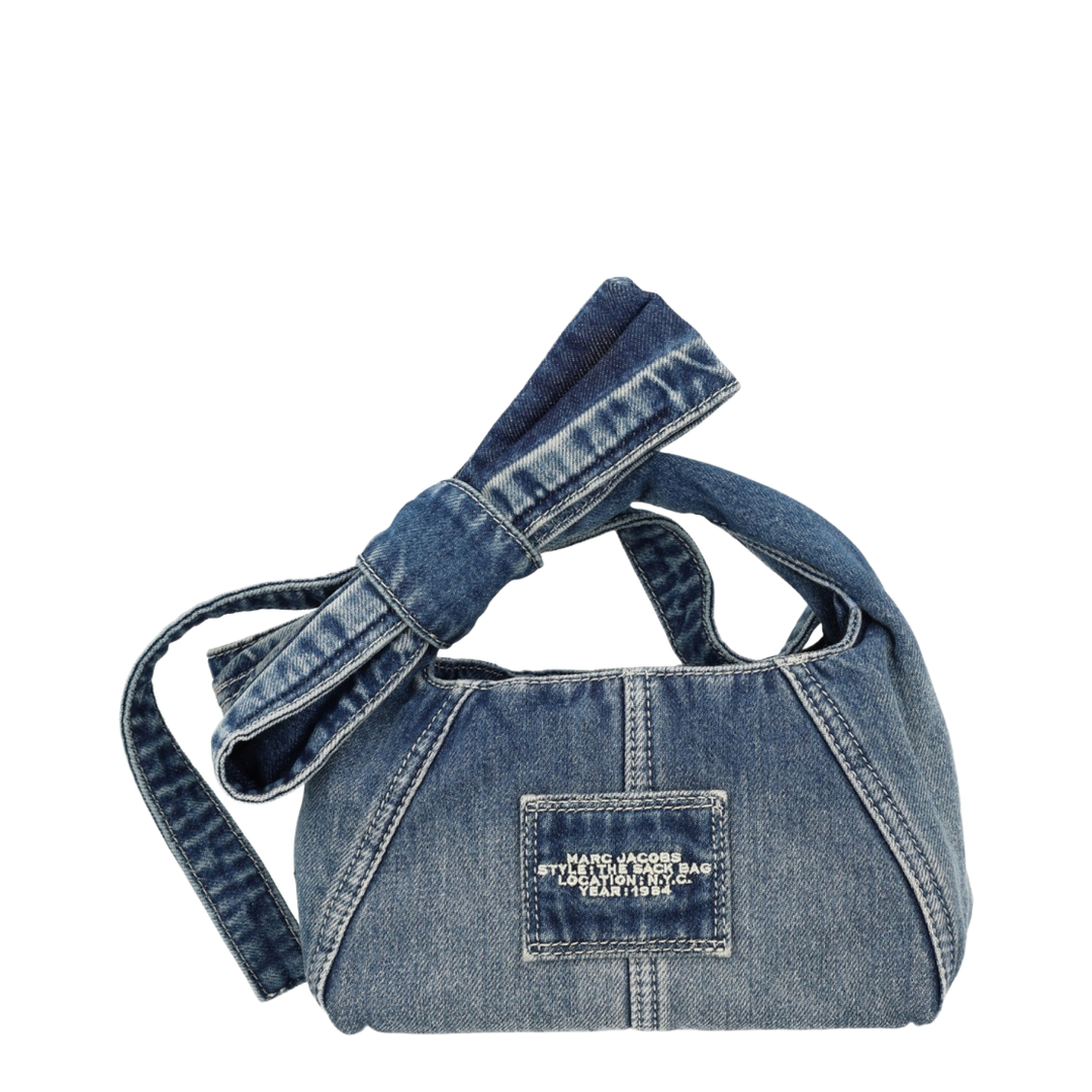 The Bow Denim Mini Sack Bag - Medium Wash Indigo
