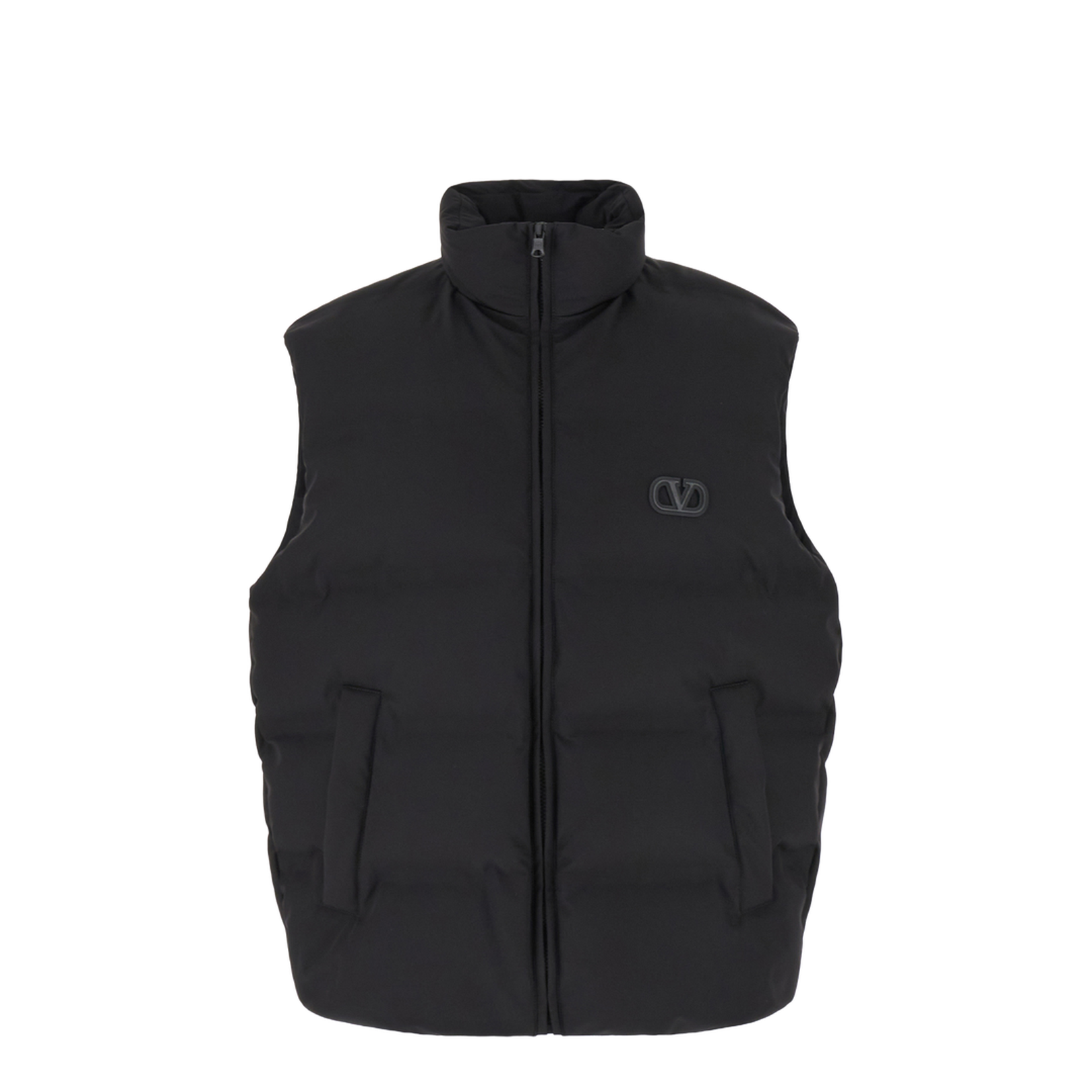 Black Stretch Nylon Blend Sleeveless Padded Jacket