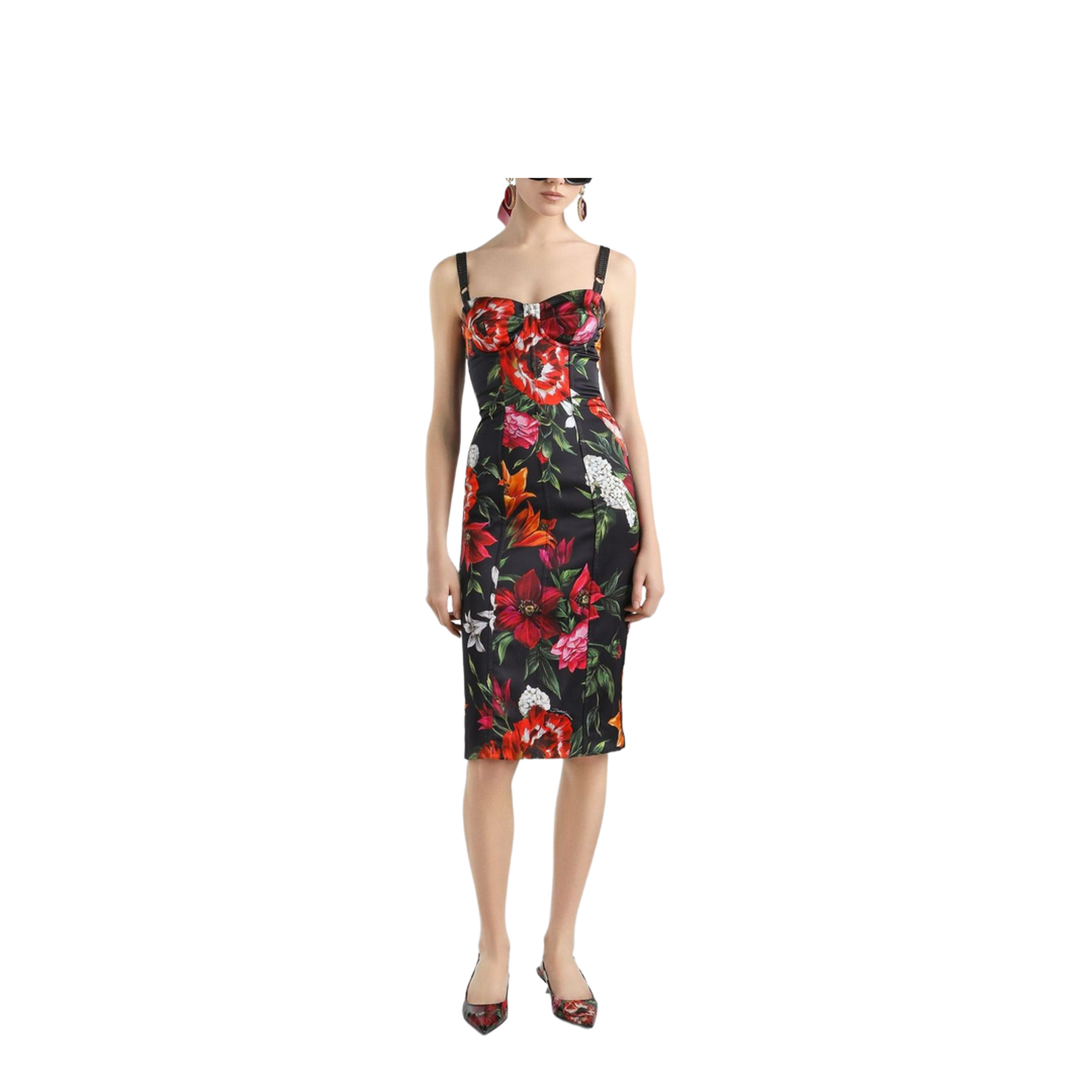 Flower-print satin dress