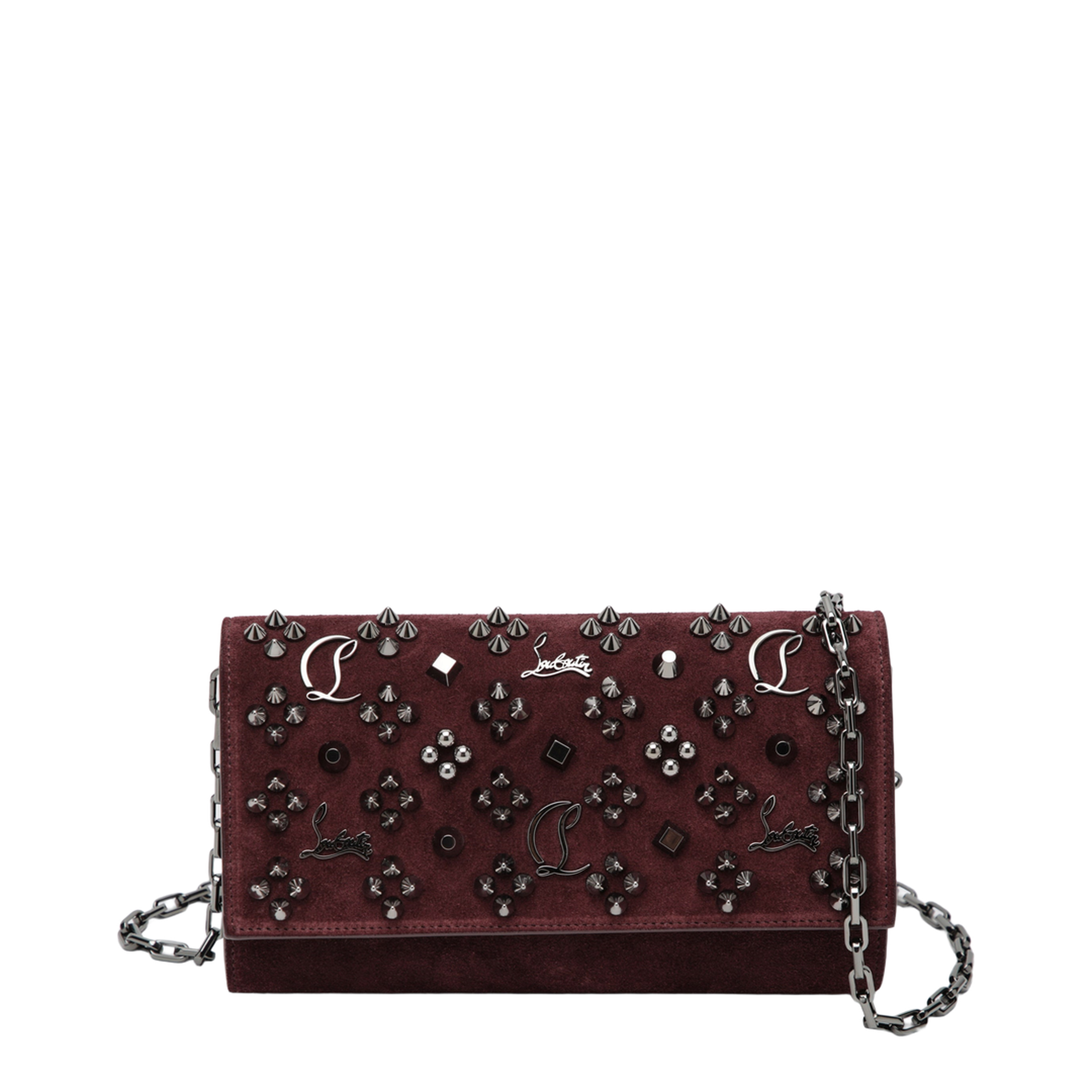 MAYFEYR - Christian Louboutin - Paloma Studded Suede Wallet On Chain Burgundy - 3255232LE8648