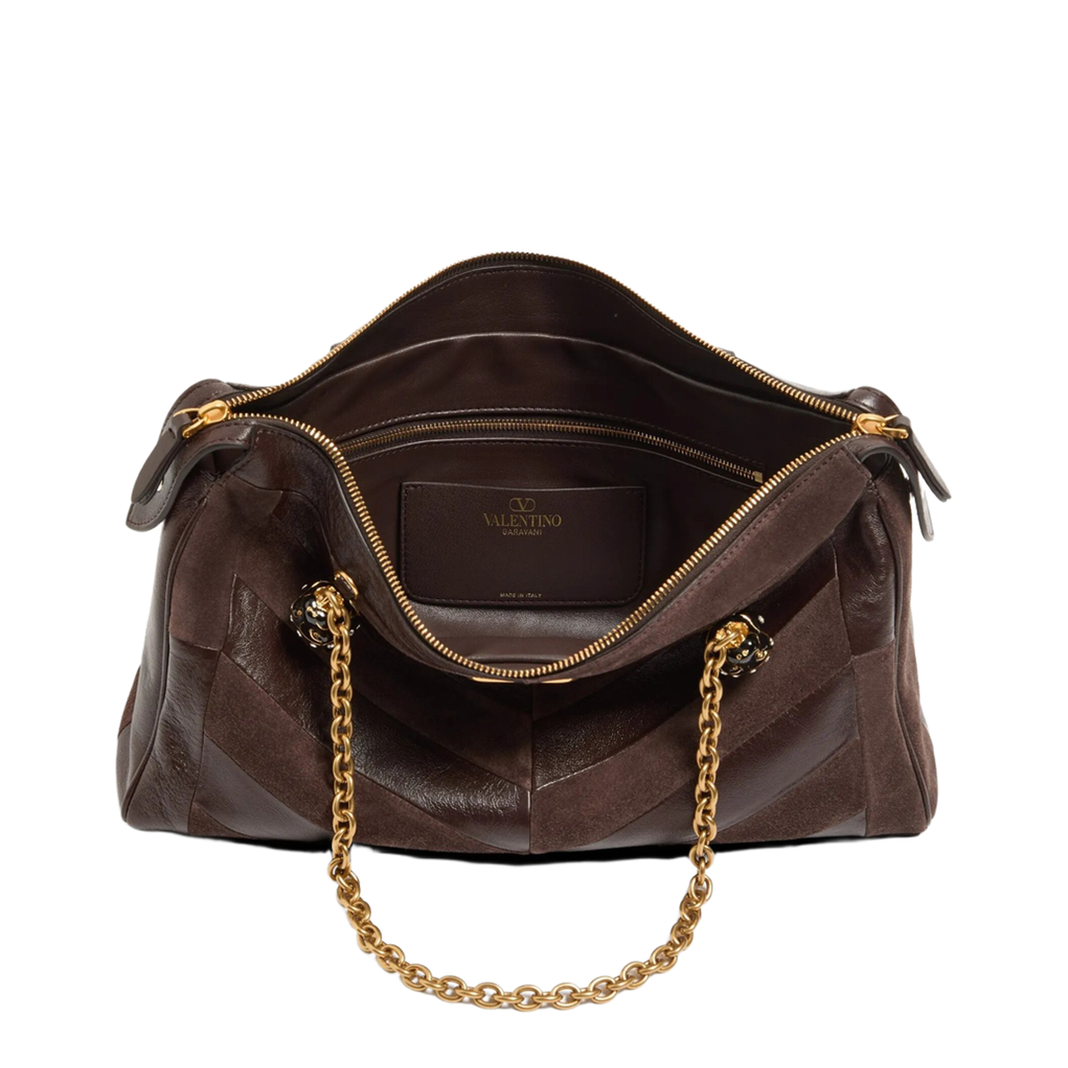 MAYFEYR - Valentino - Panthea Medium Shoulder Bag In Suede And Nappa Leather With Chevron Motif - WB0S70DED