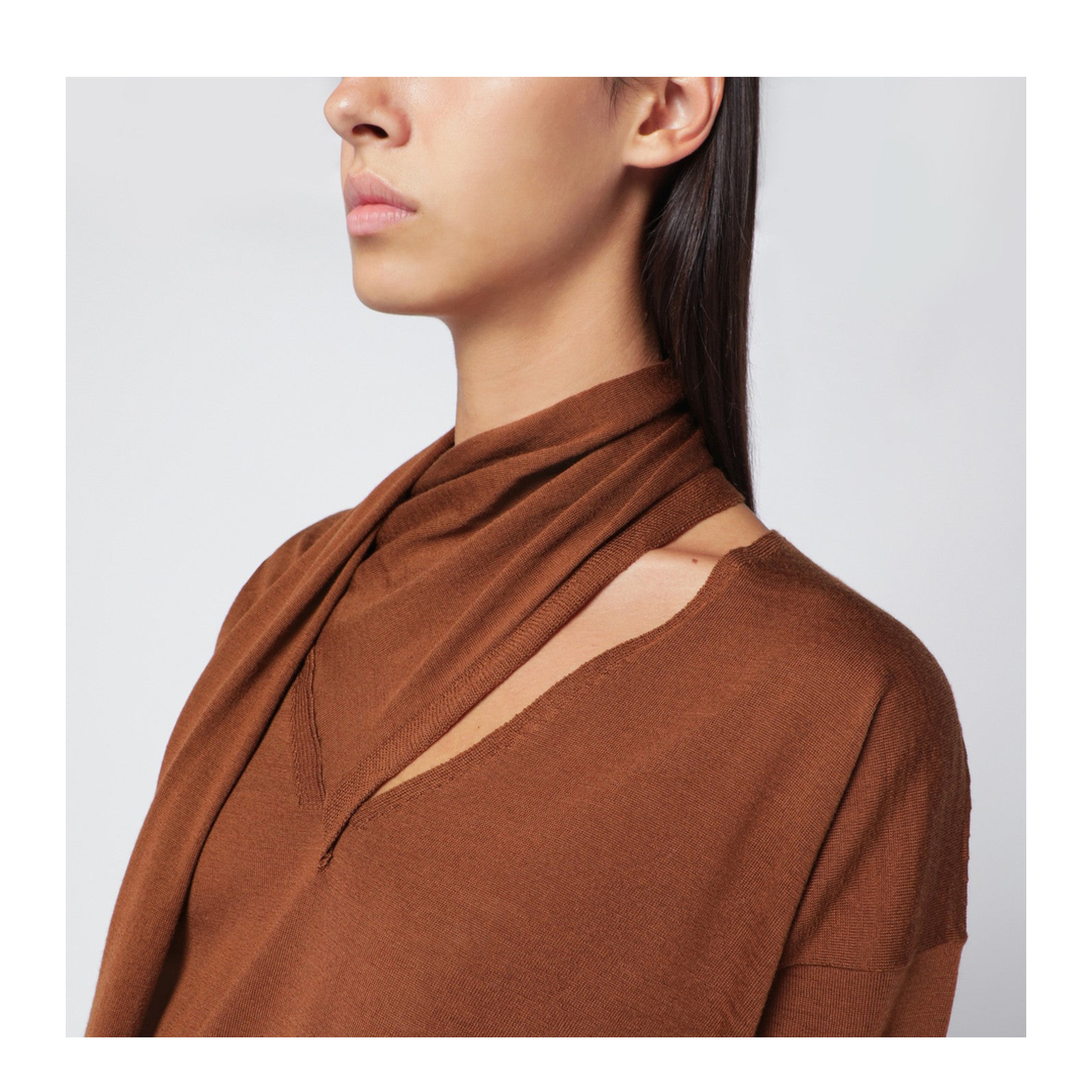 MAYFEYR - Roberto Collina - Hazelnut Coloured Sweater With Scarf - 253F03002WOF0307