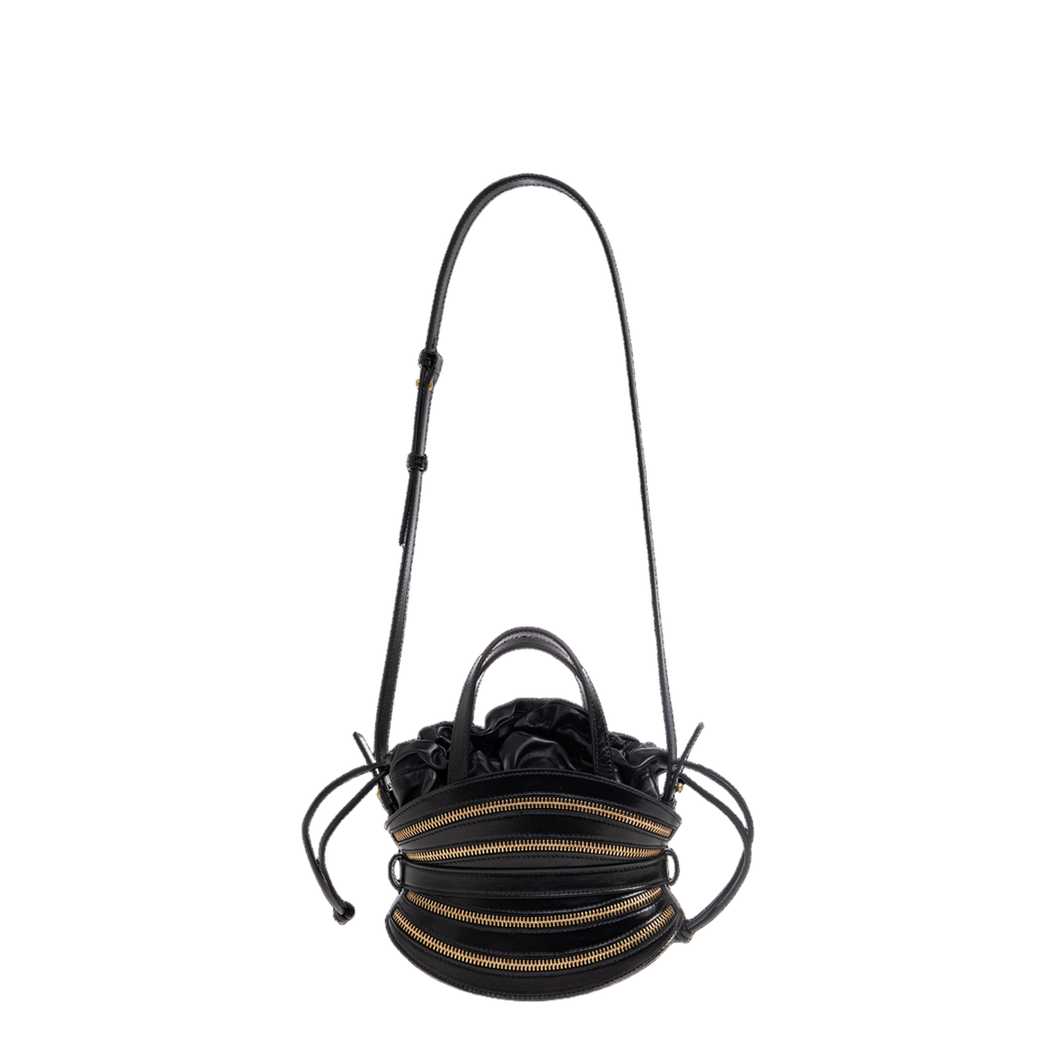 Mini Shuffle Zips Shoulder Bag Leather Black