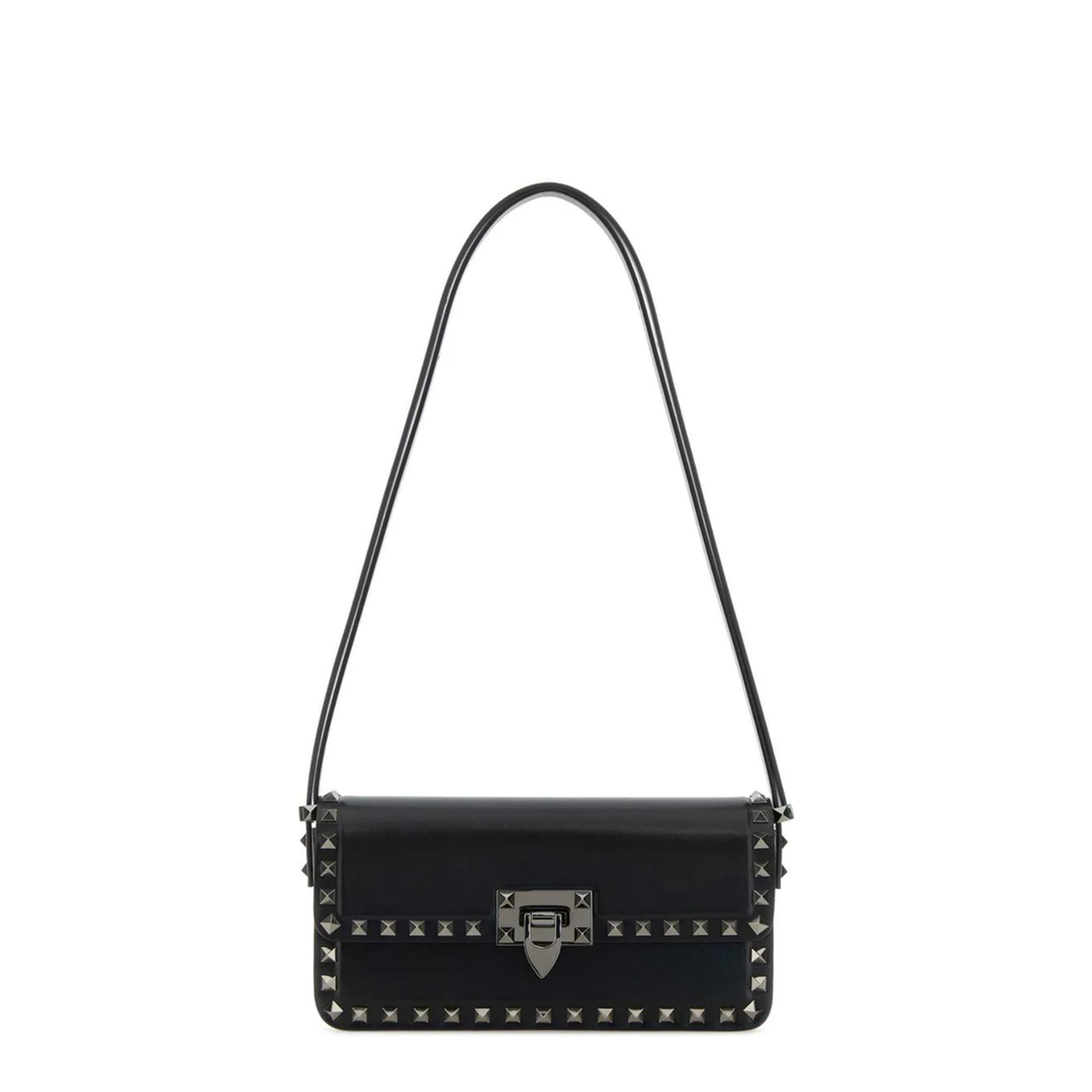 Black Leather Rockstud Shoulder Bag