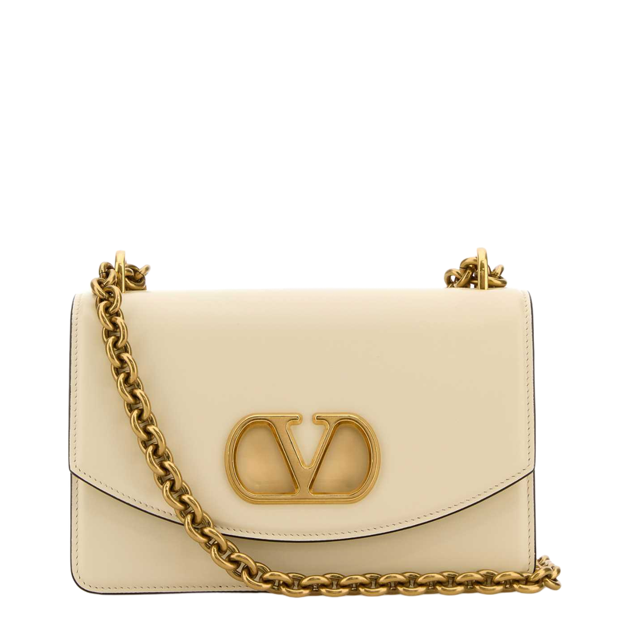 Ivory Leather Vlogo Signature Shoulder Bag