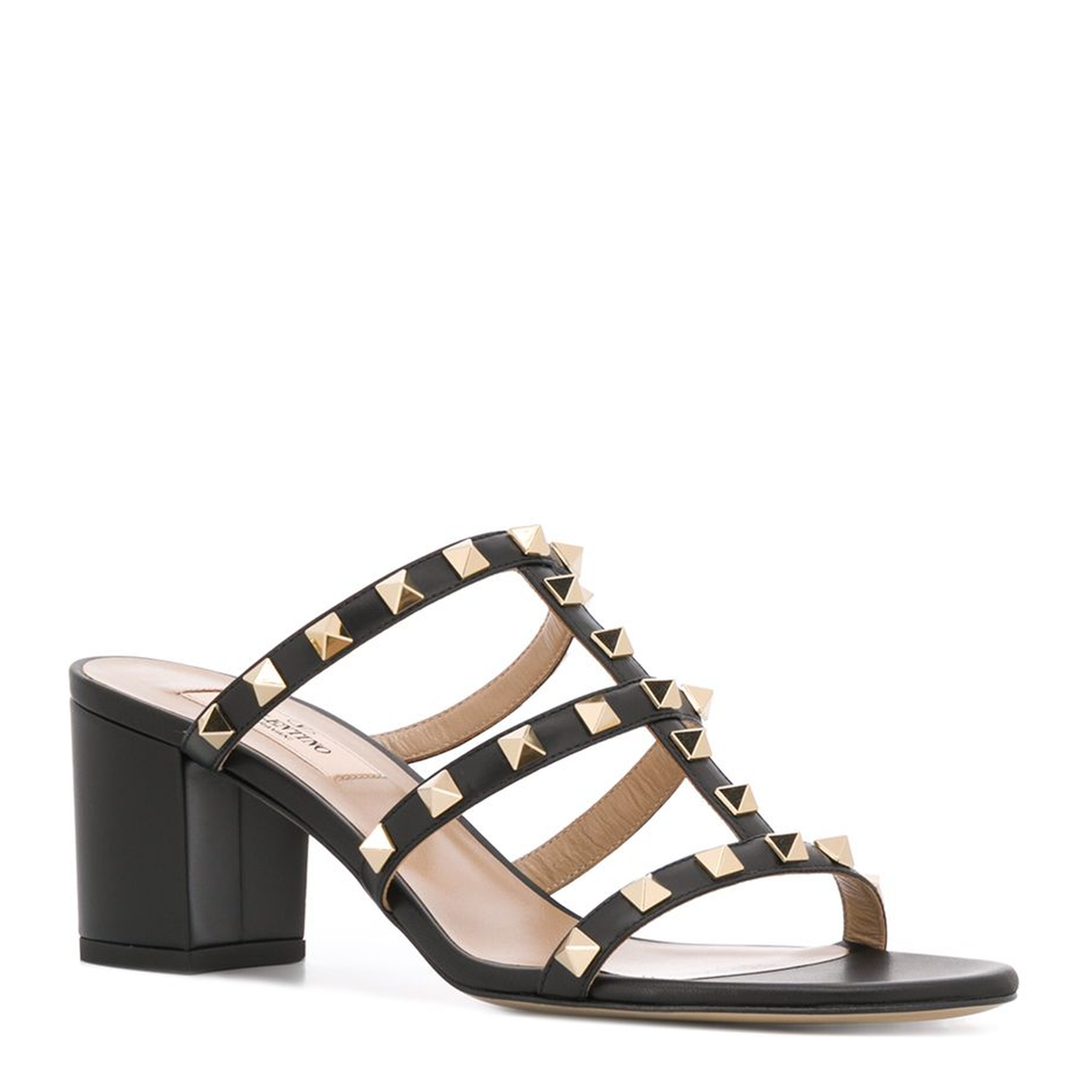 Rockstud Calfskin Leather Slide Sandal 60 Mm