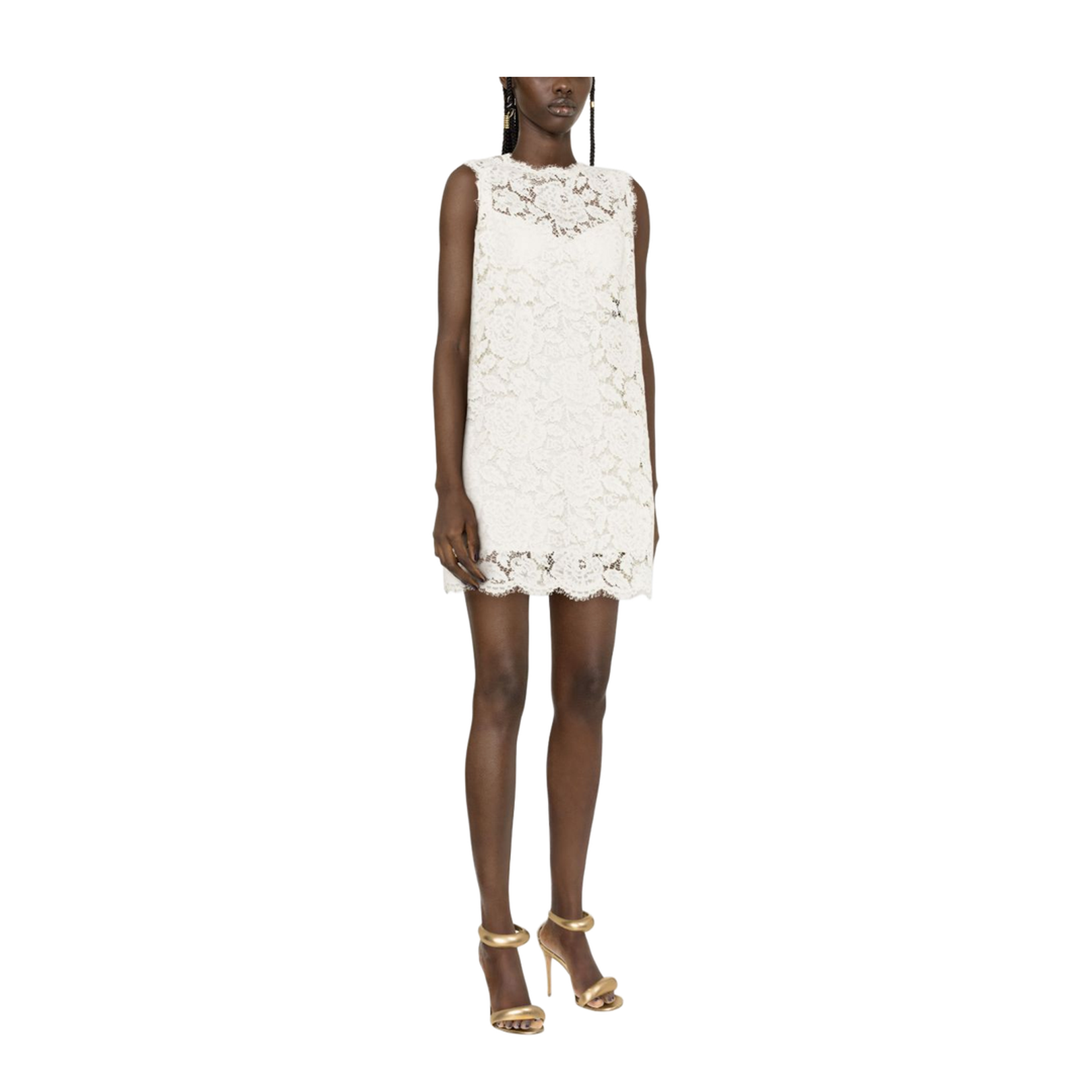 Ivory White Cotton Blend Guipure Lace Dress