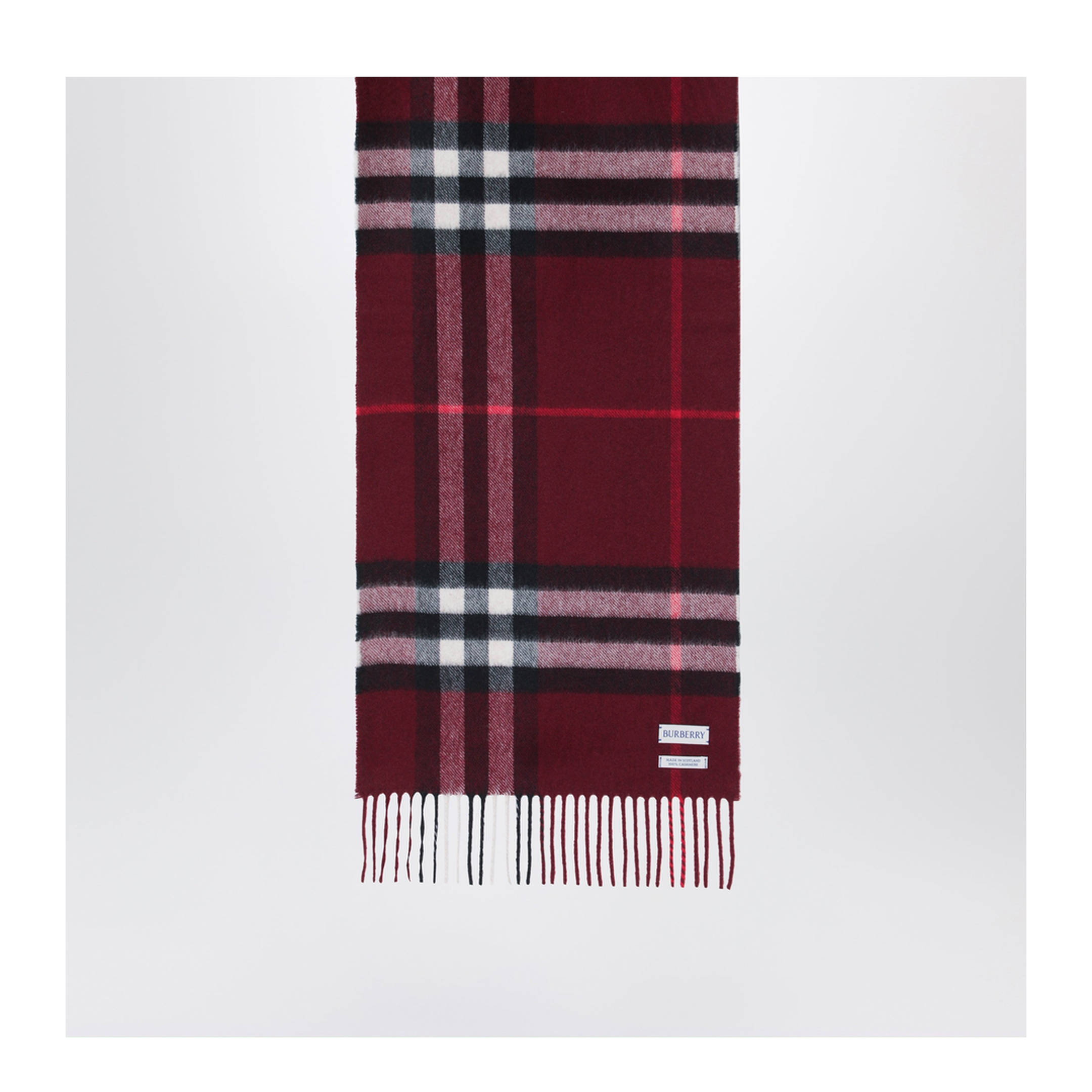 MAYFEYR - Burberry - Burgundy Cashmere Scarf With A Checked Pattern - 8112639110106A1308