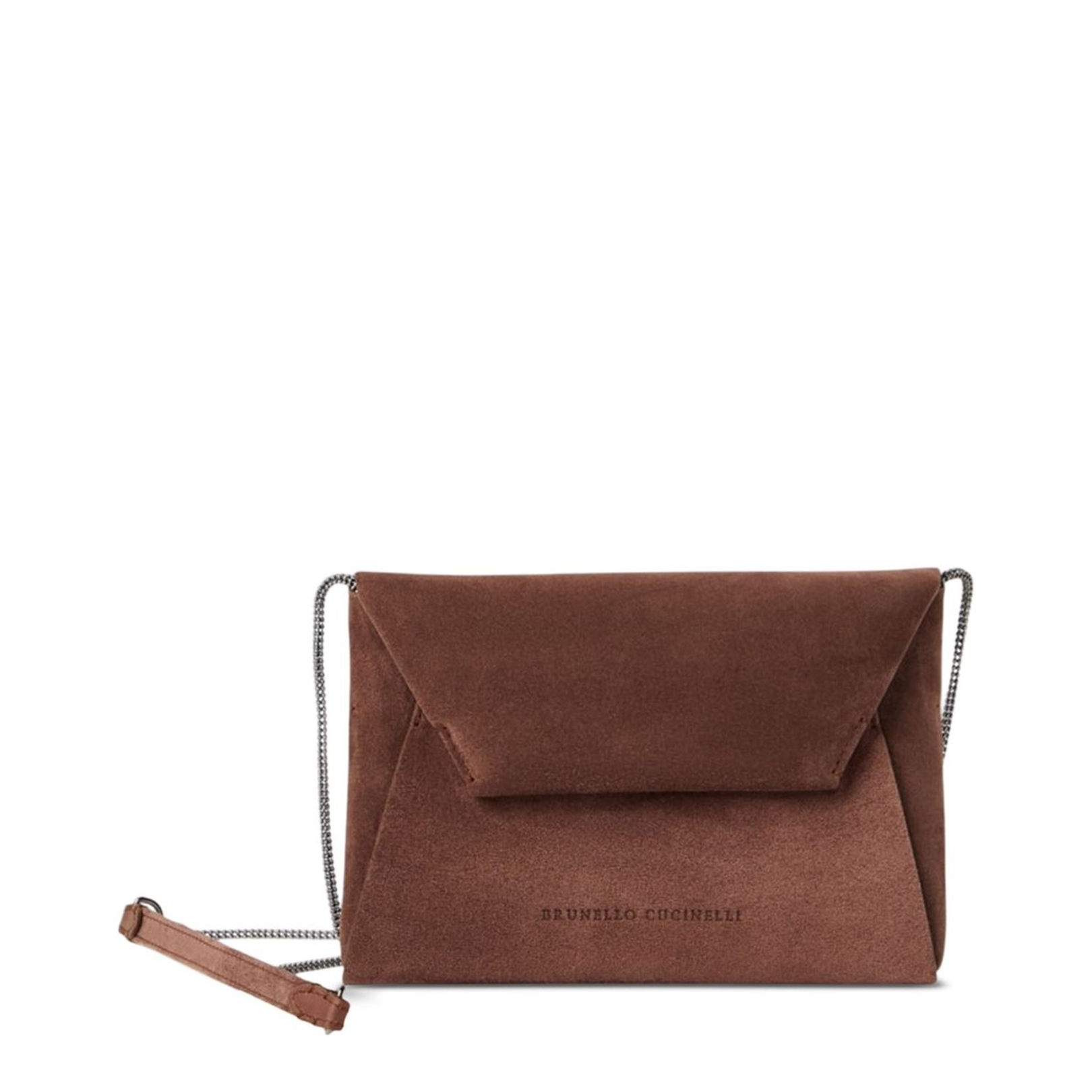 Brown Calf Suede Bag with Magnetic Closure and Chain Strap