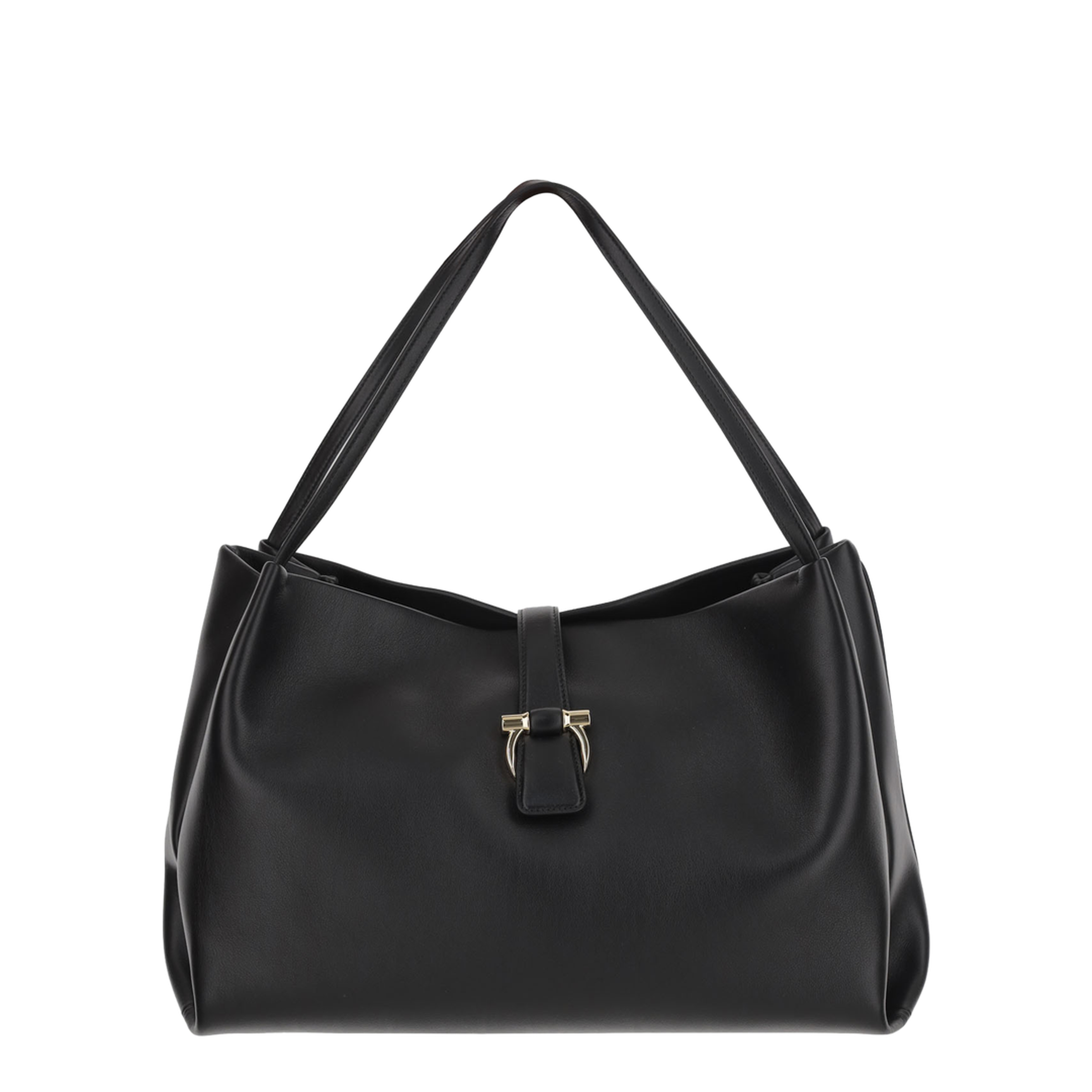 Smooth Black Leather Tote Bag