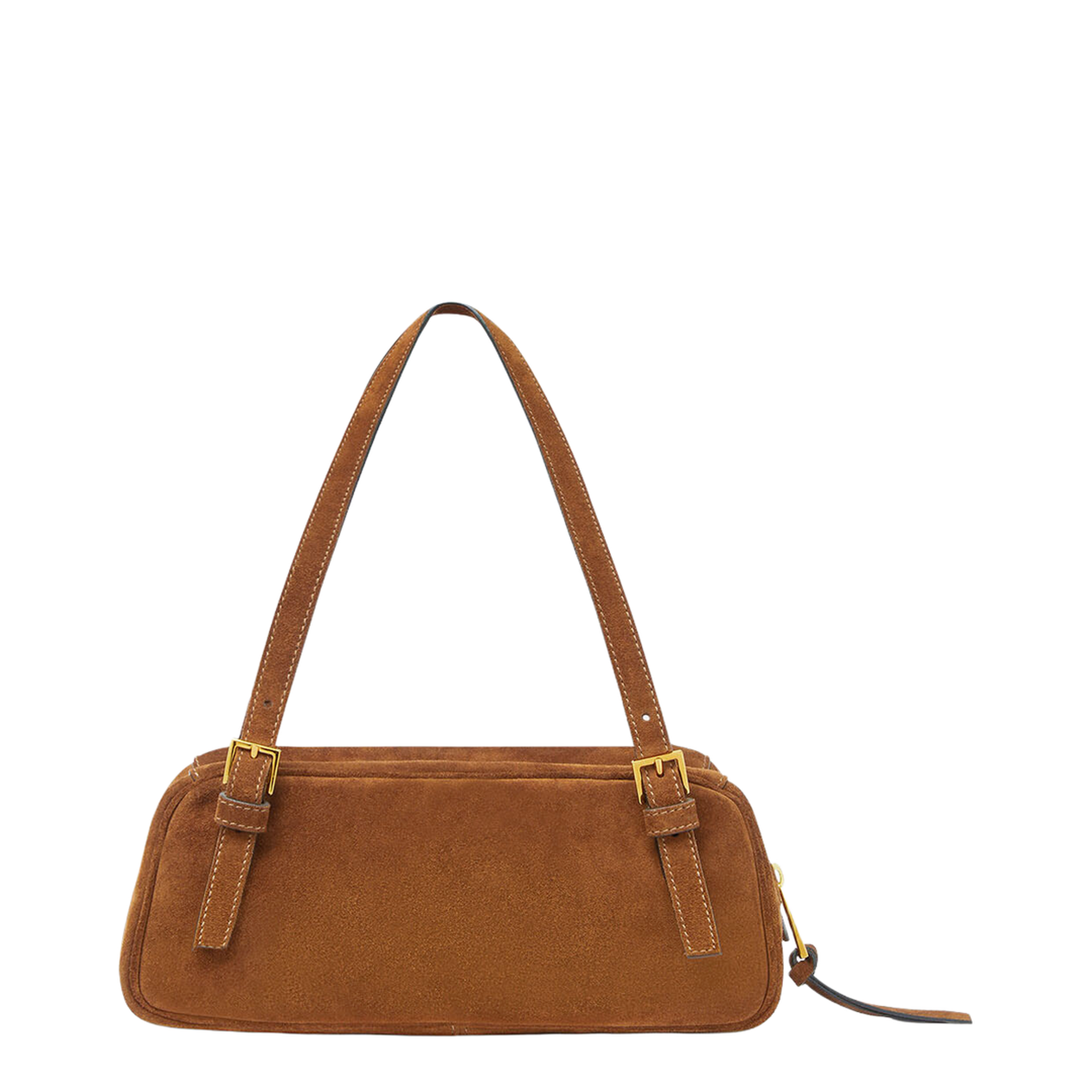 Tag Small Suede Leather Bowling Bag - Brown, Gold