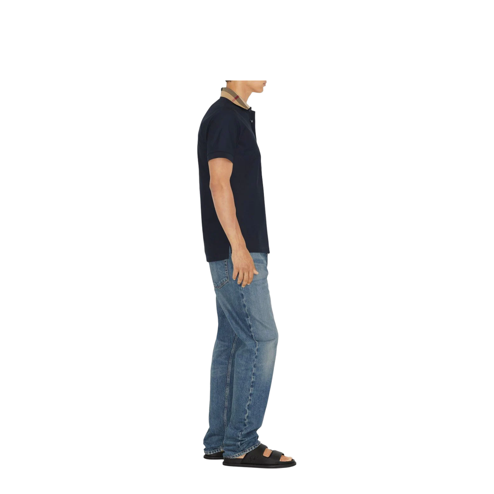 Checked-Collar Cotton Polo Shirt - Blue