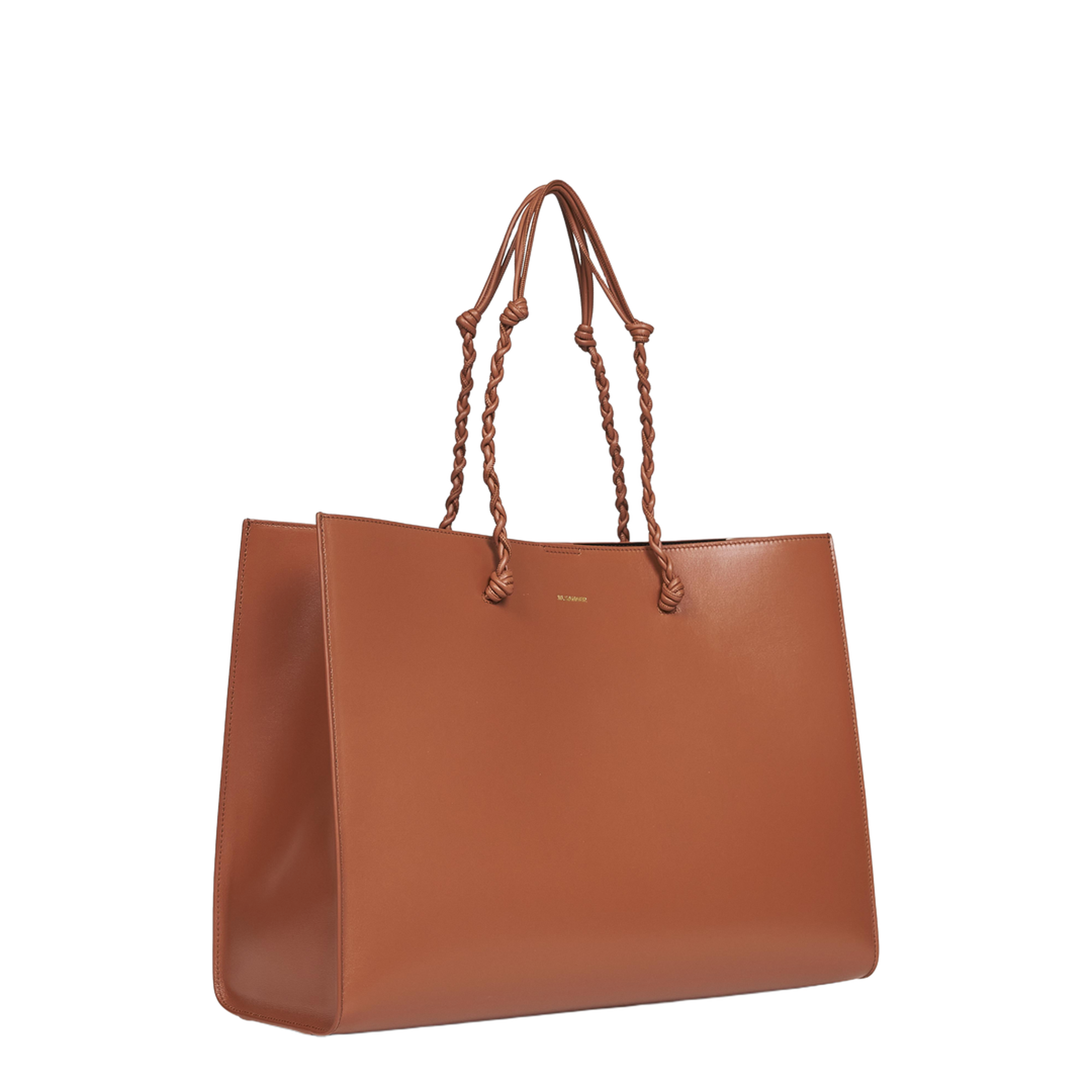 Tangle Knotted Handle Leather Tote Bag - Tan