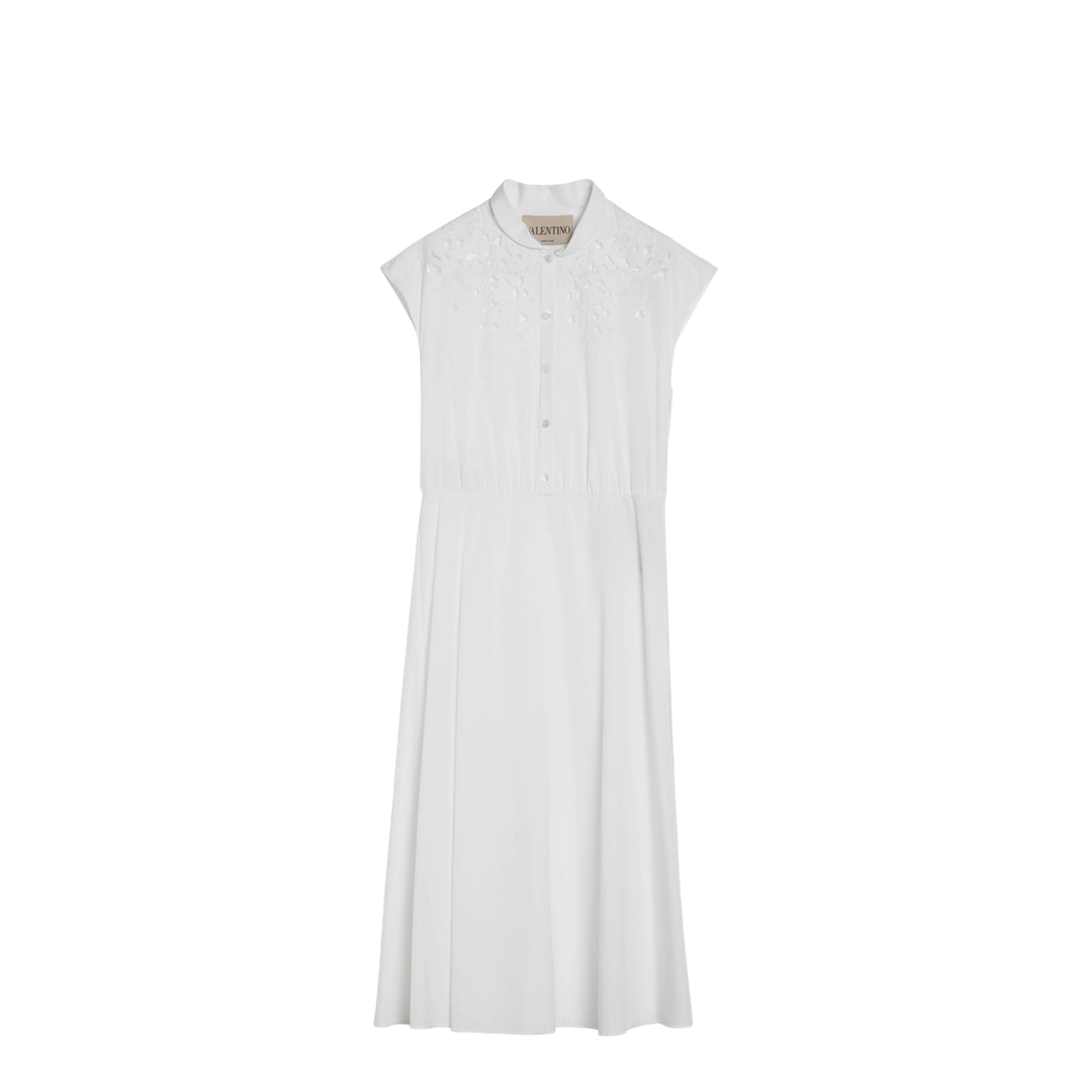 White Midi Dress with Sangallo Embroidery
