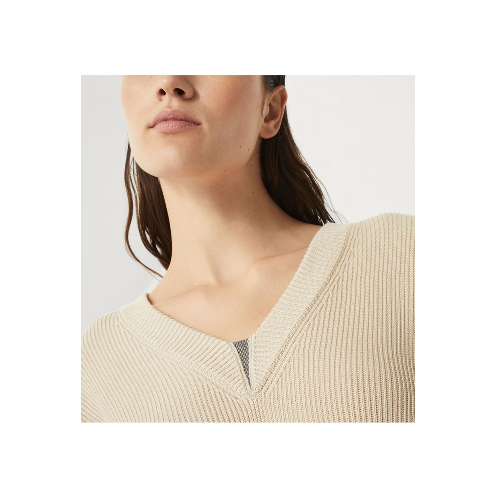 Cotton English Rib Sweater with Shiny Detail