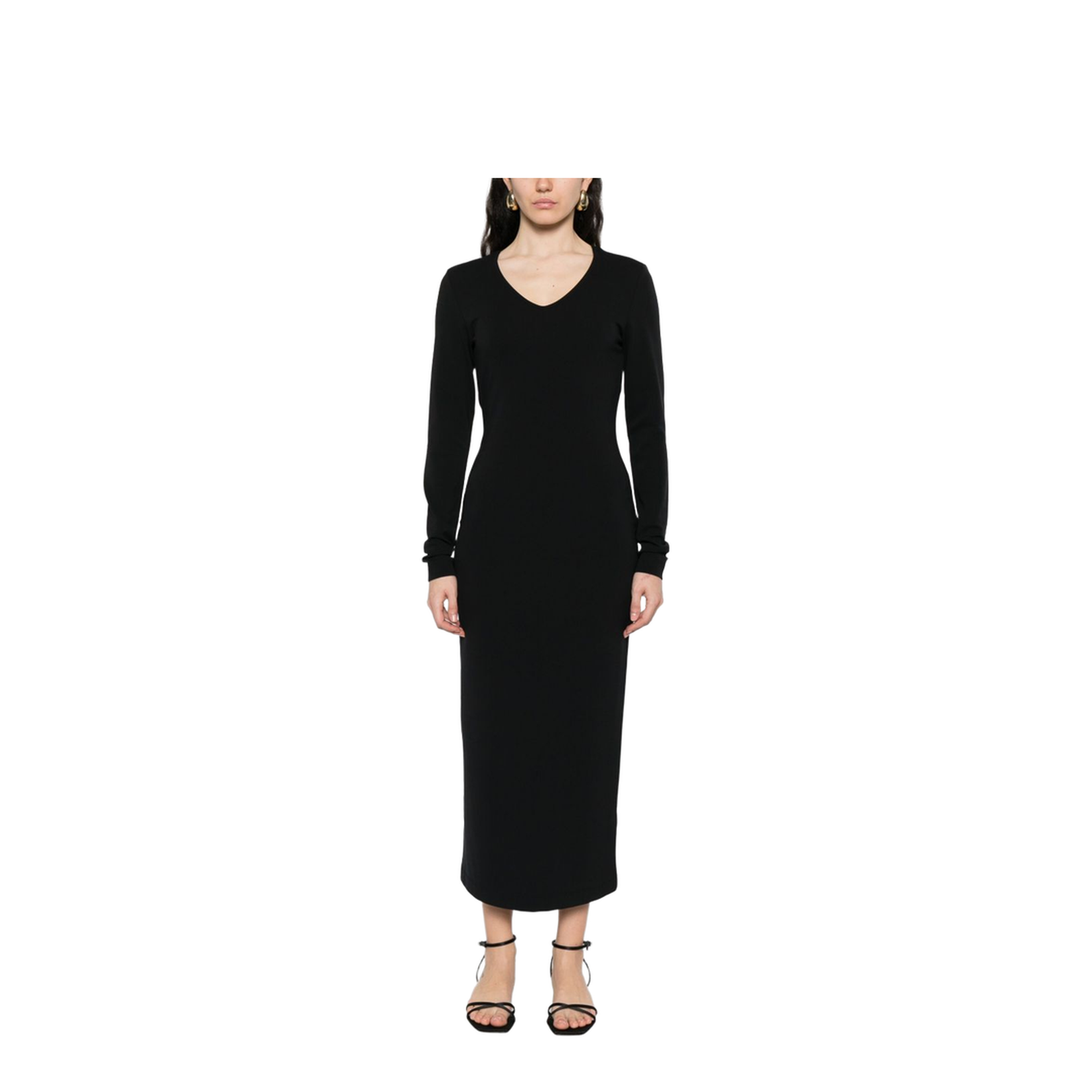 Black Dress with Long Sleeves and Knot Detail