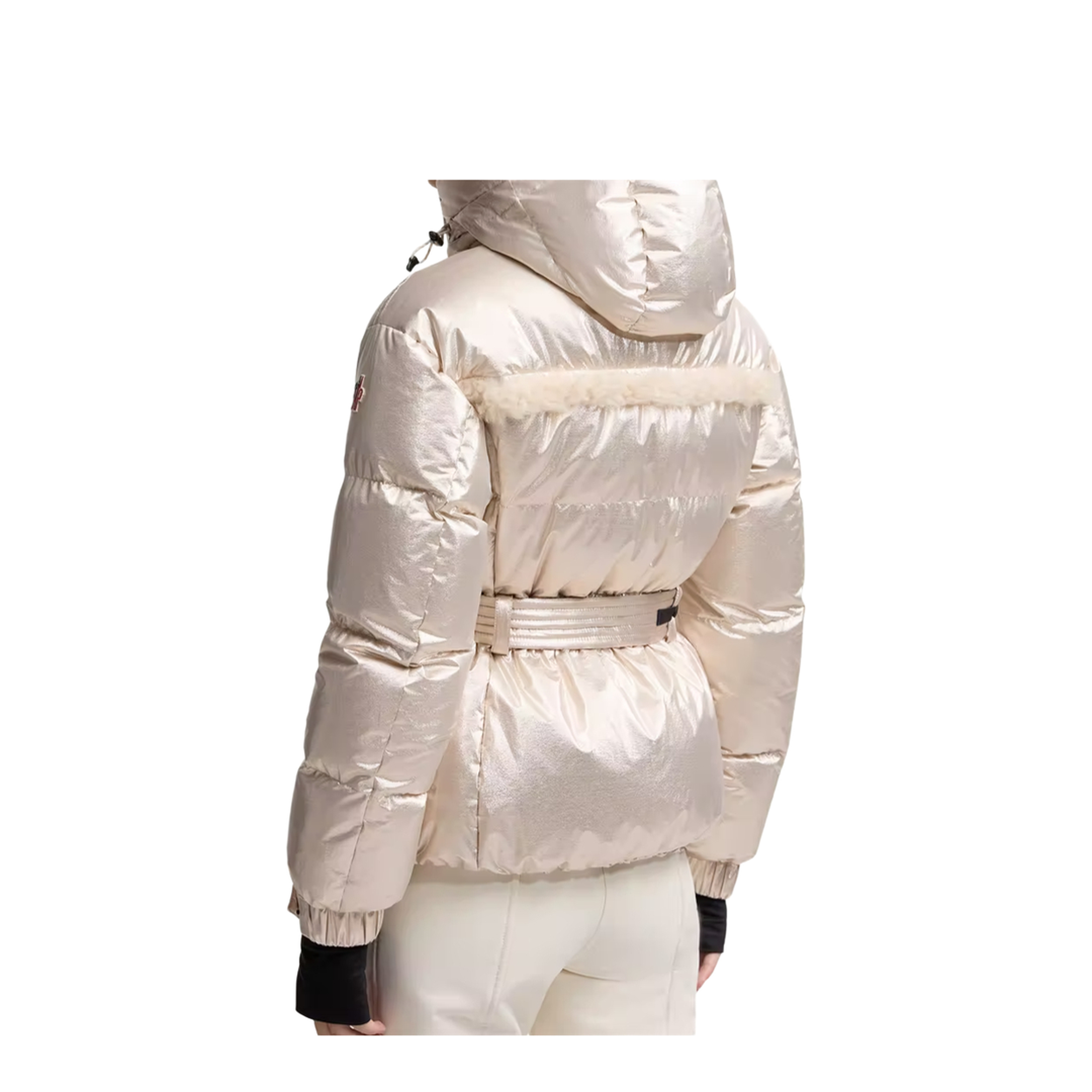 Metallic Ski Jacket With Shearling Hood