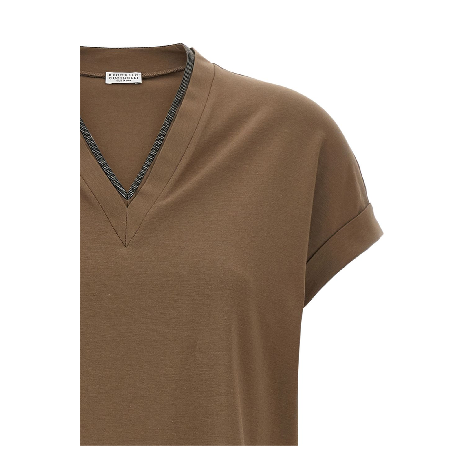 V-necked Silk and Nylon T-shirt