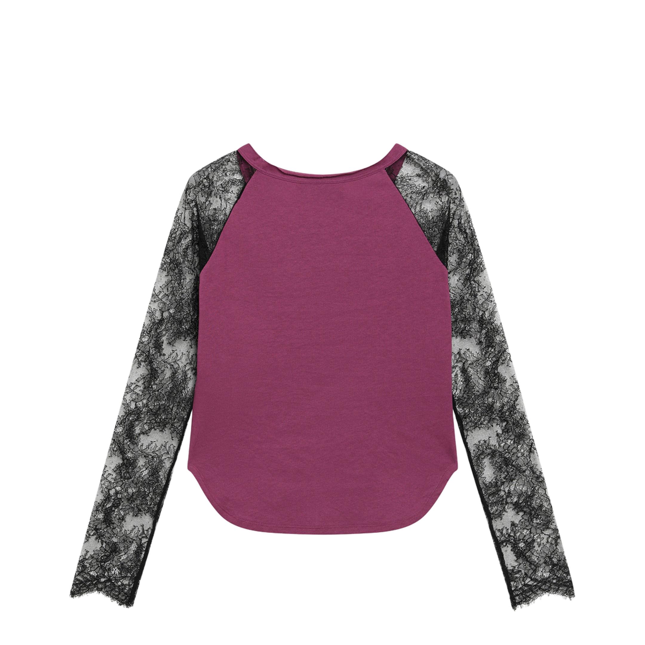 MAYFEYR - Valentino - Cyclamen Panther 60 T-Shirt With Black Lace Sleeves - 9B3MG26LAA72BF