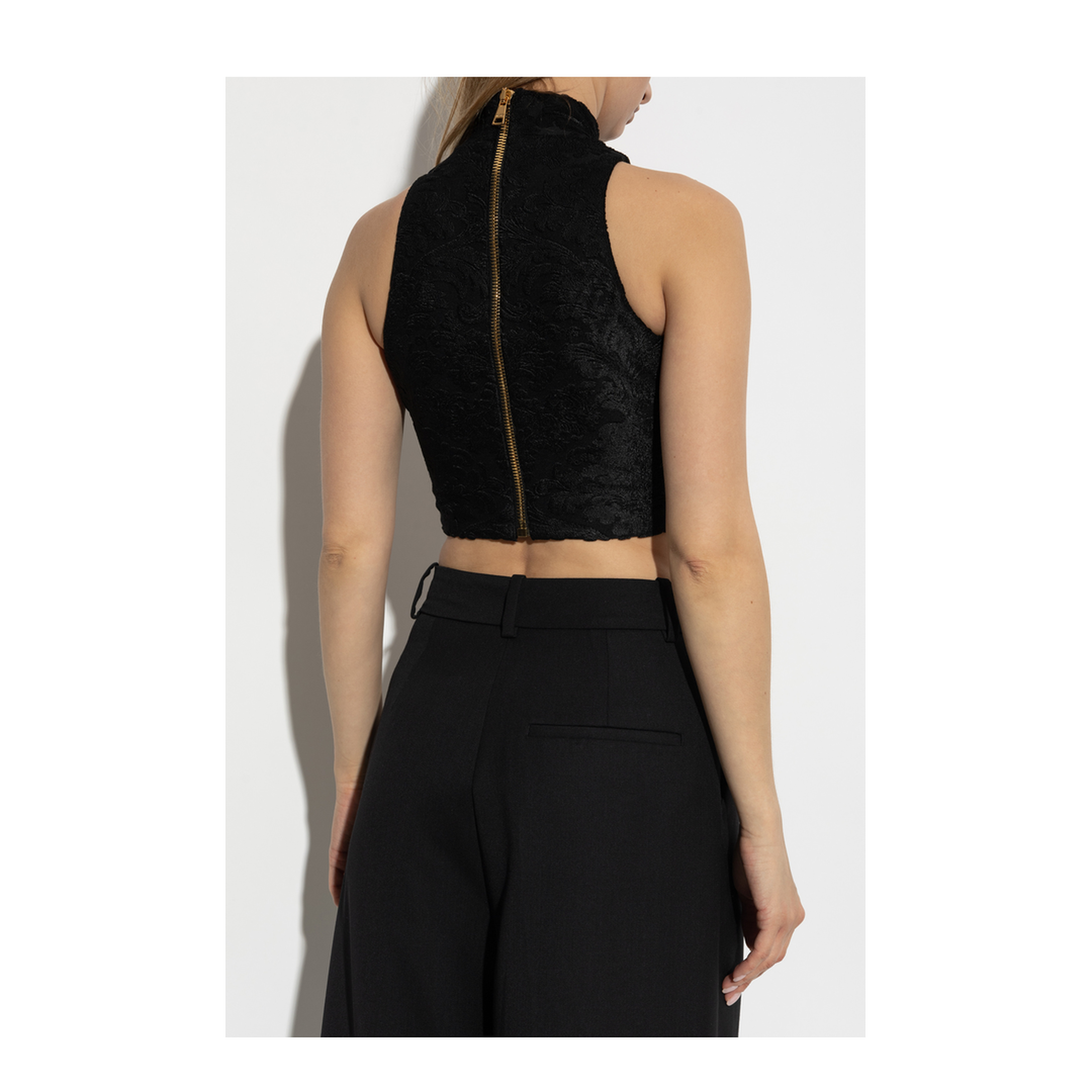 Baroque Pattern Buttoned Top Black