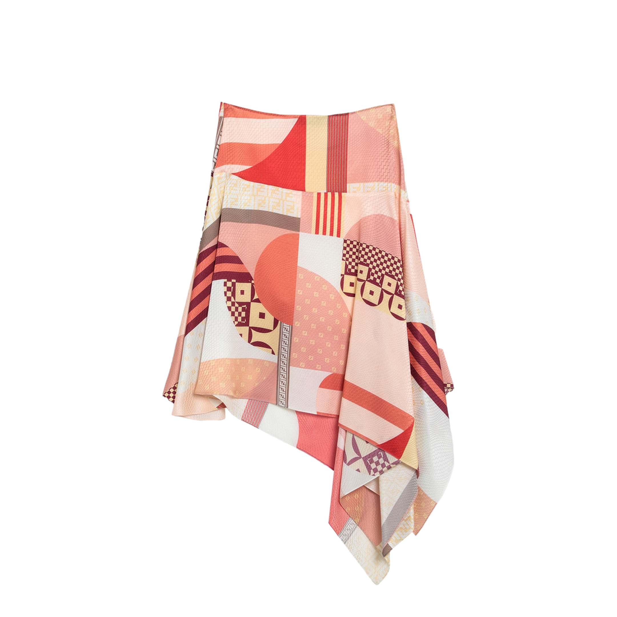 Pink Silk Skirt with Patchwork Print