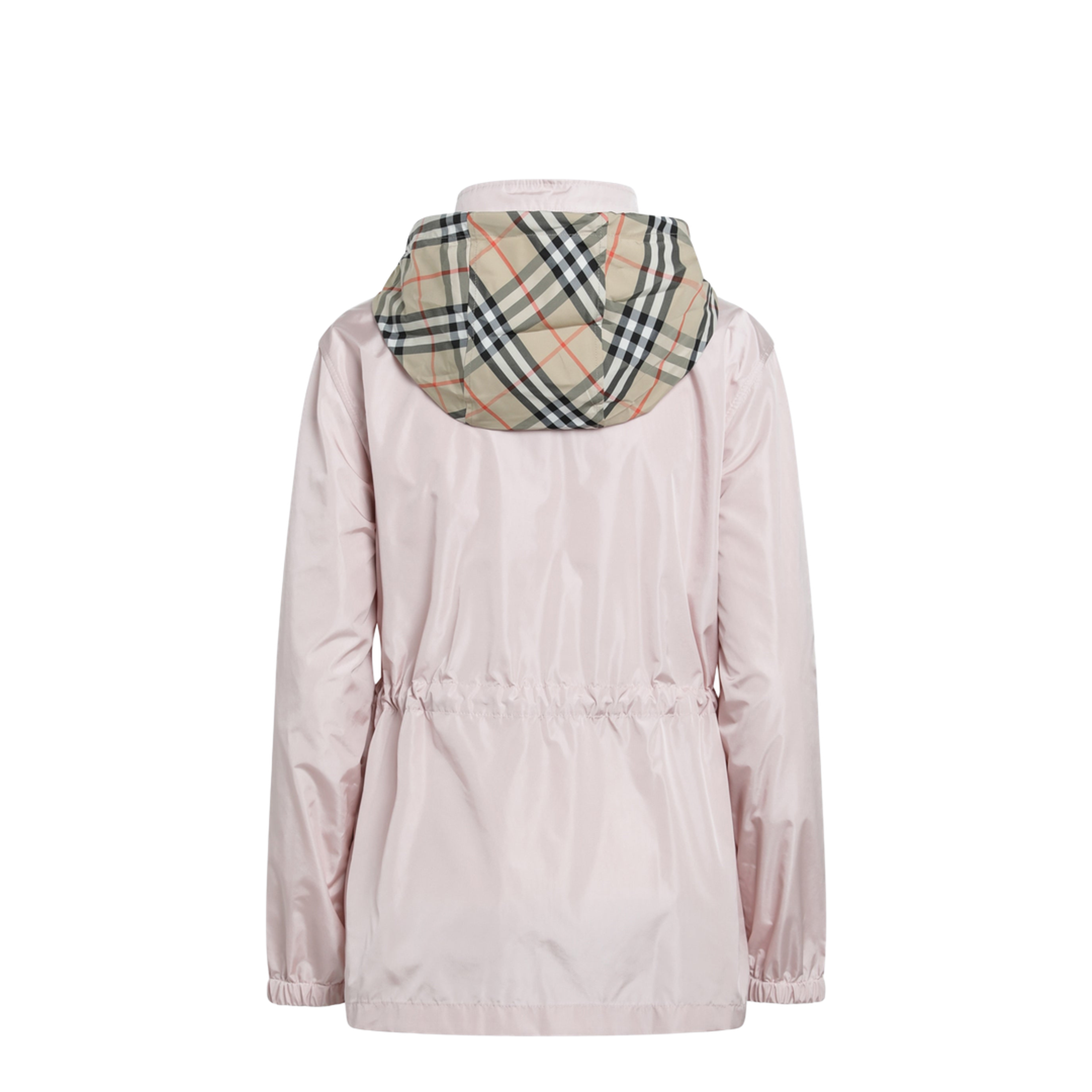 Short Pink Parka in Nylon with Check Tape