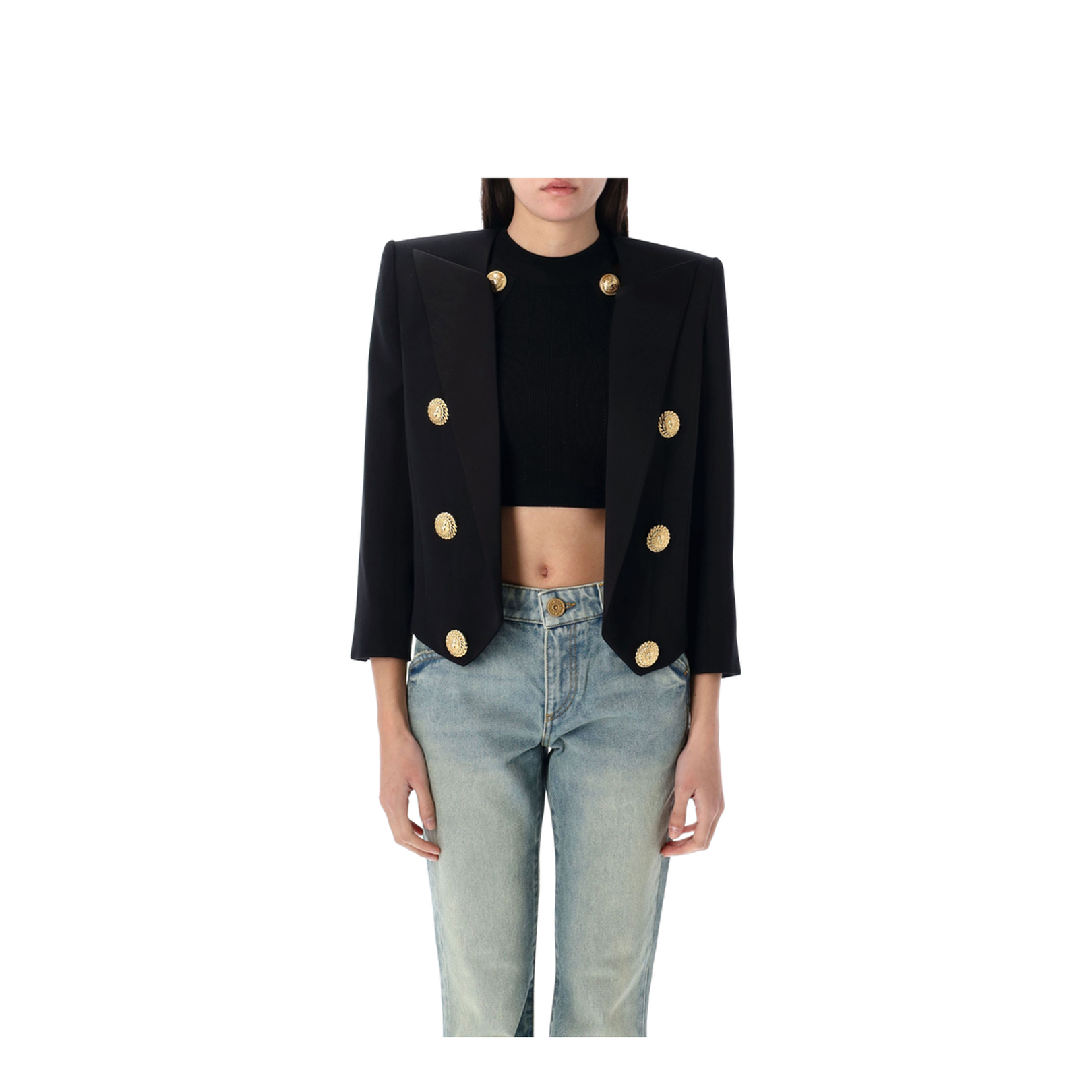 Cropped Grain de Poudre Edge-to-Edge Jacket with 6 Buttons